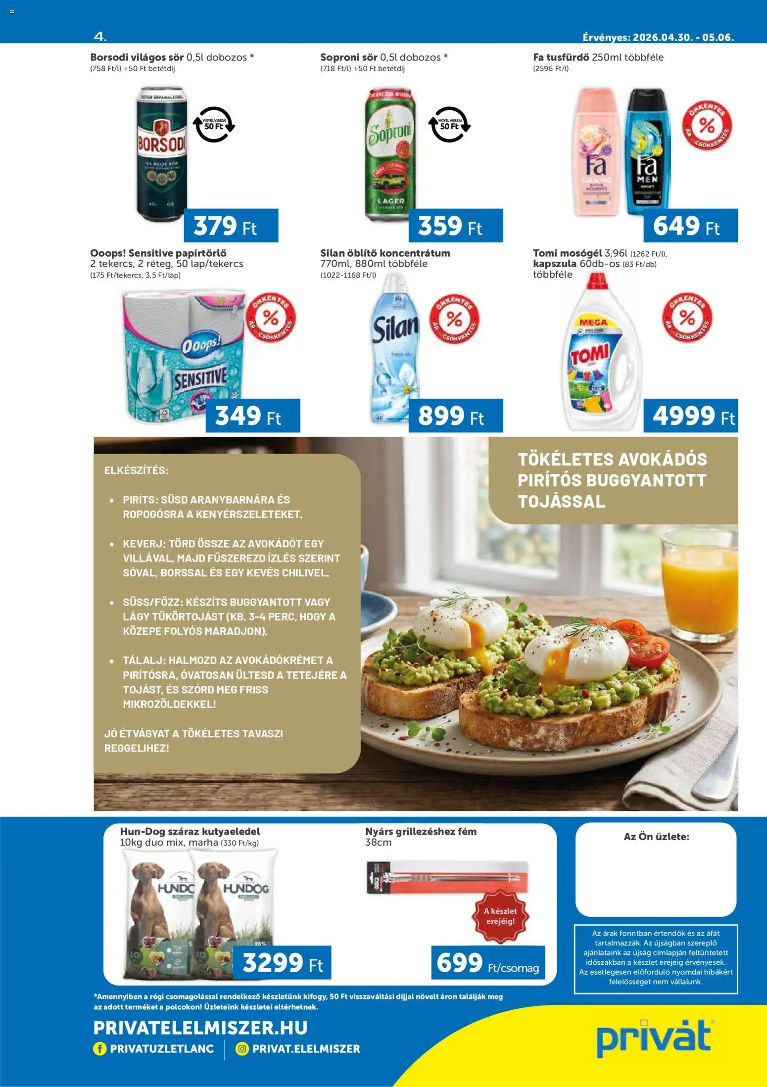 PRIVÁT akciós ujság - amely érvényes a következő dátumtól: 30.04.2026 | Oldal: 4 | Termékek: Papírtörlő, Mosógél, Sör, Só