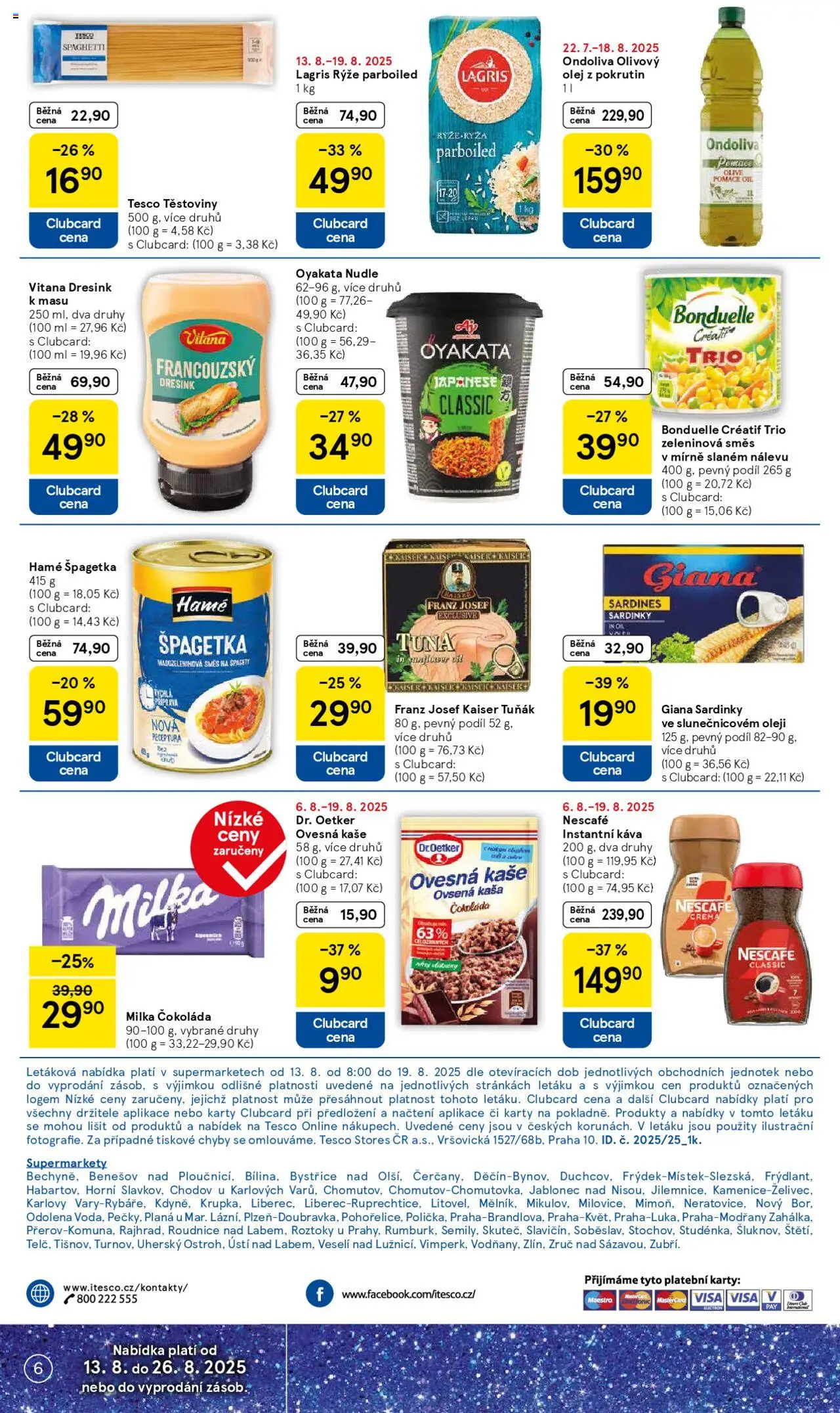 Tesco leták - Supermarket od 13.08.2025 | Strana: 6 | Produkty: Olivový olej, Čokoláda milka, Olej, Sardinky