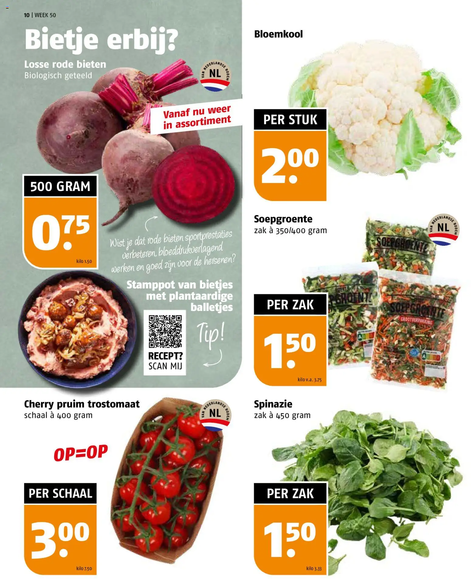 {H1} | Pagina: 10 | Producten: Bloemkool, Spinazie, Schaal, Zak