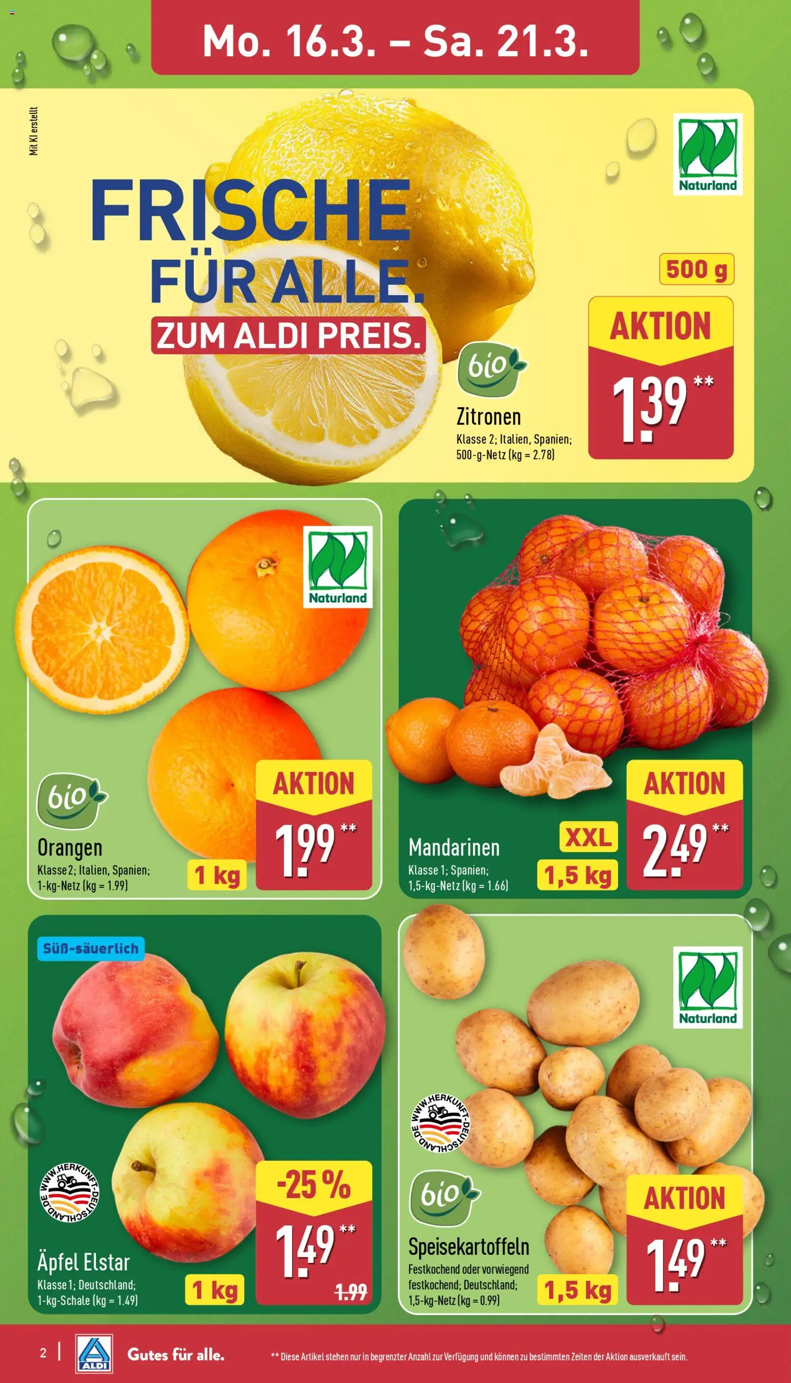 Aldi Prospekt 	 – gültig ab 16.03.2026 | Seite: 2 | Produkte: Äpfel, Mandarinen, Orangen, Zitronen