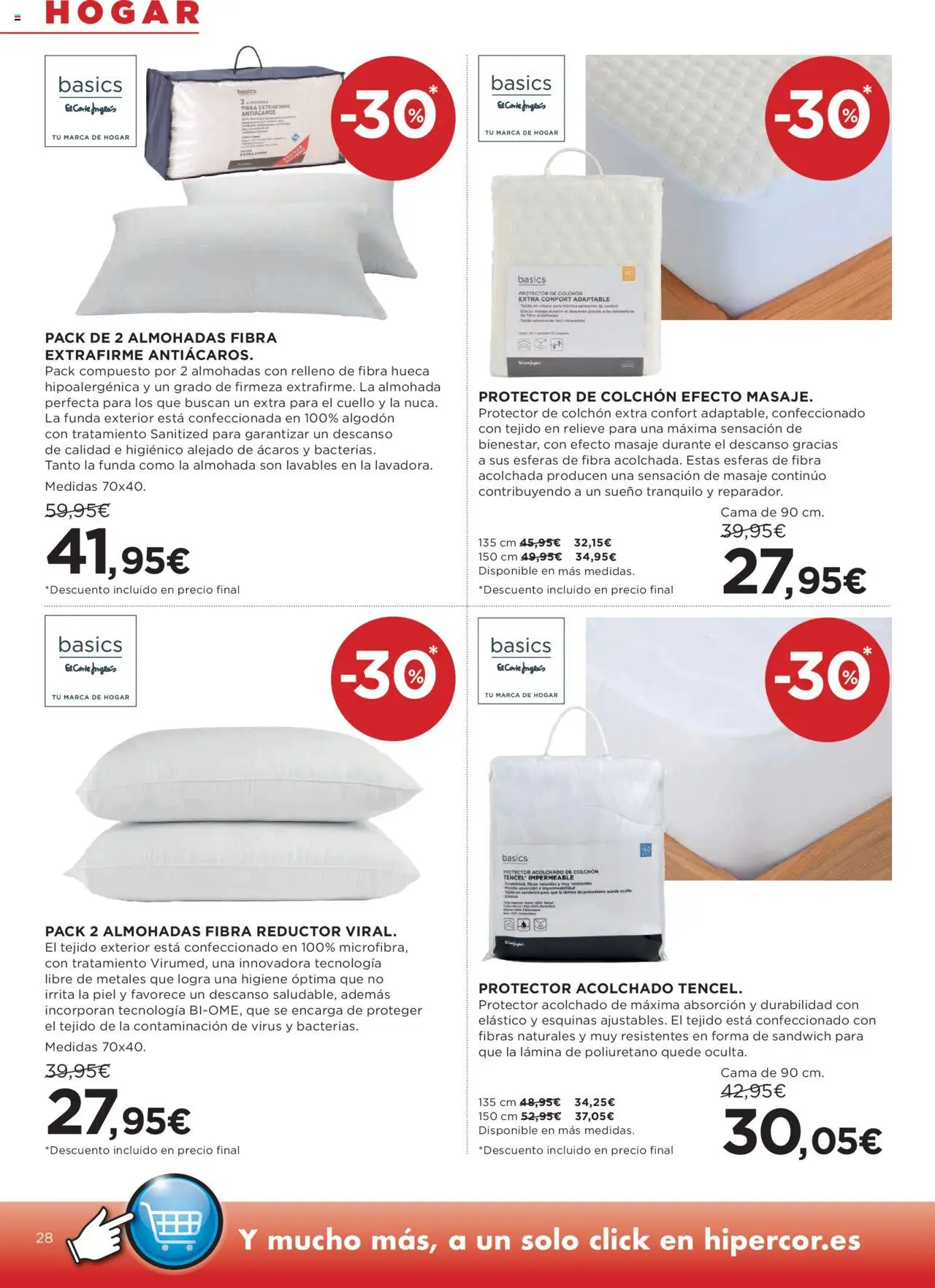 Hipercor catálogo │ válido desde el 14.08.2025 | Página: 32 | Productos: Colchon, Funda, Cama, Almohada