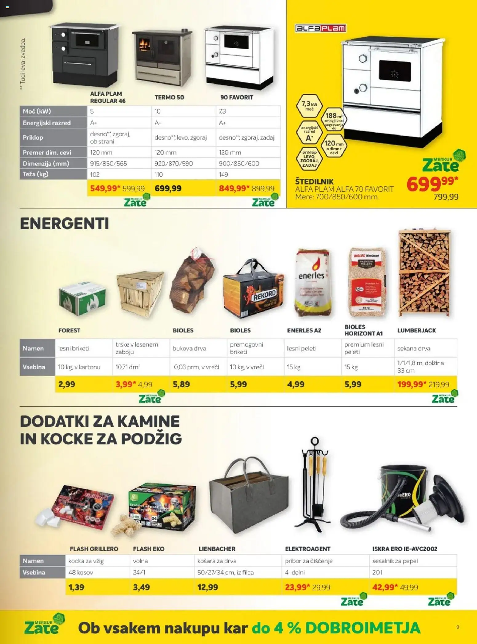 Novi Merkur katalog ponudbe – veljaven od 01.10.2025 | Stran: 9 | Izdelki: Pribor, Košara, Lesni briketi, Štedilnik