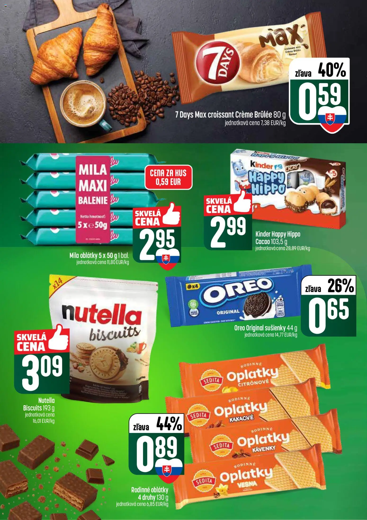 Nové COOP Jednota akcie – leták je platný od 09.04.2026 | Strana: 36 | Produkty: Croissant, Kinder, Mila, Nutella