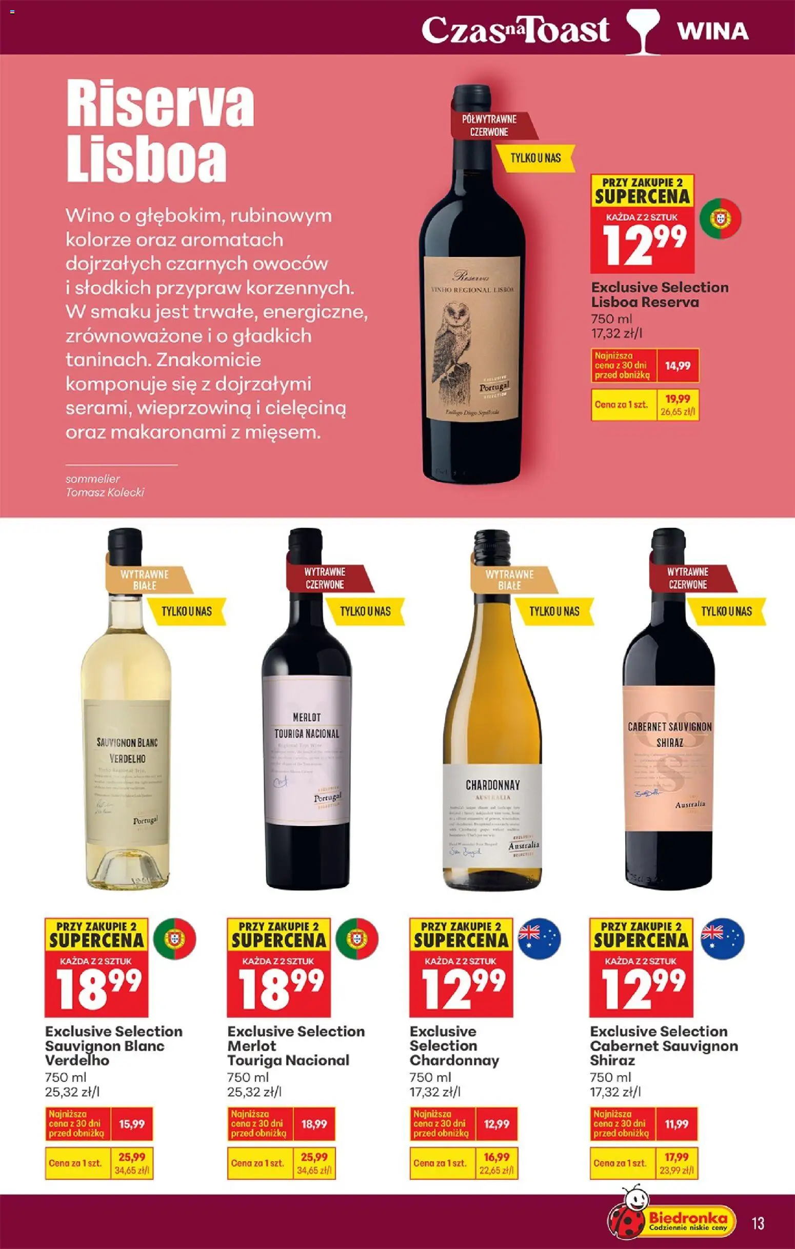 Biedronka Polsko leták - Czas na toast od 23.03.2026 | Strana: 13 | Produkty: Merlot, Cabernet Sauvignon