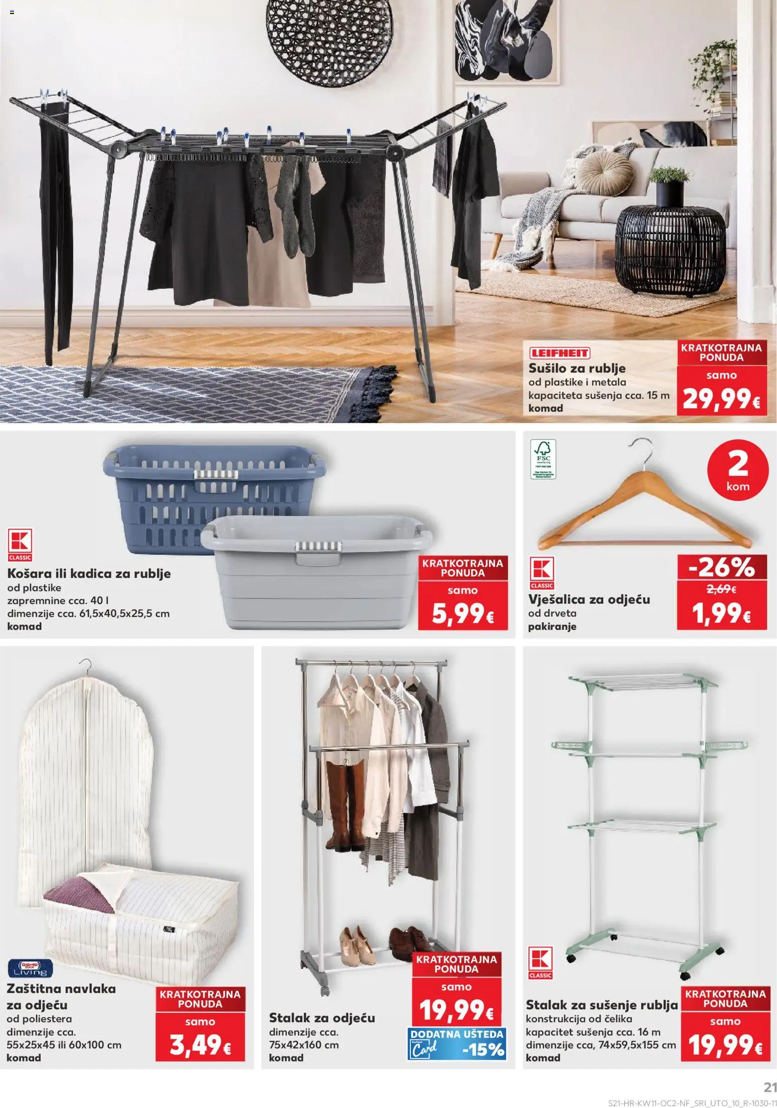 Kaufland katalog | vrijedi od 11.03.2026 | Stranica: 21 | Proizvodi: Košara, Vješalica, Sušilo za rublje, Stalak za odjeću