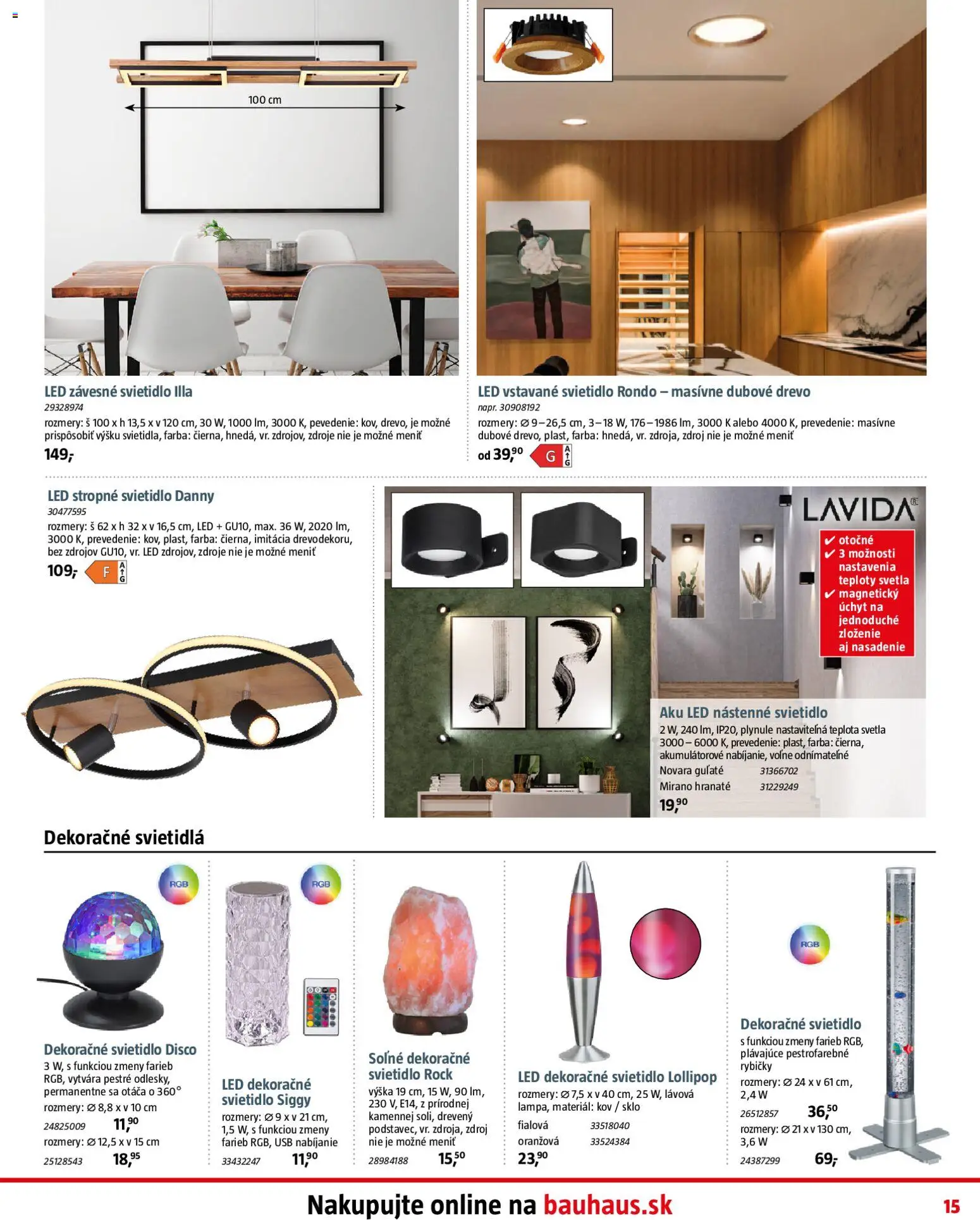 Nové Bauhaus akcie – leták je platný od 08.12.2025 | Strana: 15 | Produkty: Svietidlá, Závesné svietidlo, Nástenné svietidlo, Stropné svietidlo