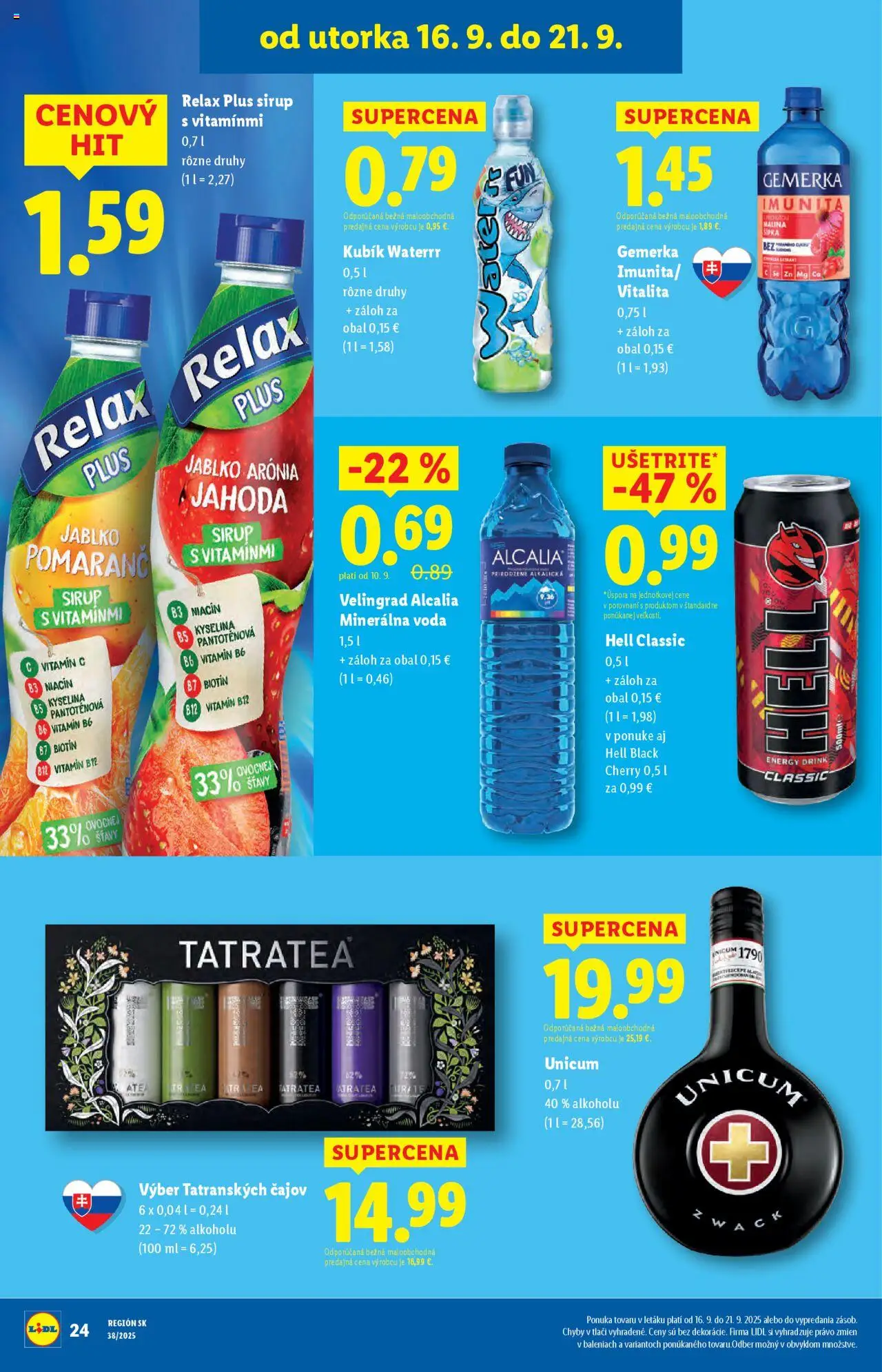 Nové Lidl akcie – leták je platný od 16.09.2025 | Strana: 24 | Produkty: Voda, Minerálna voda, Gemerka