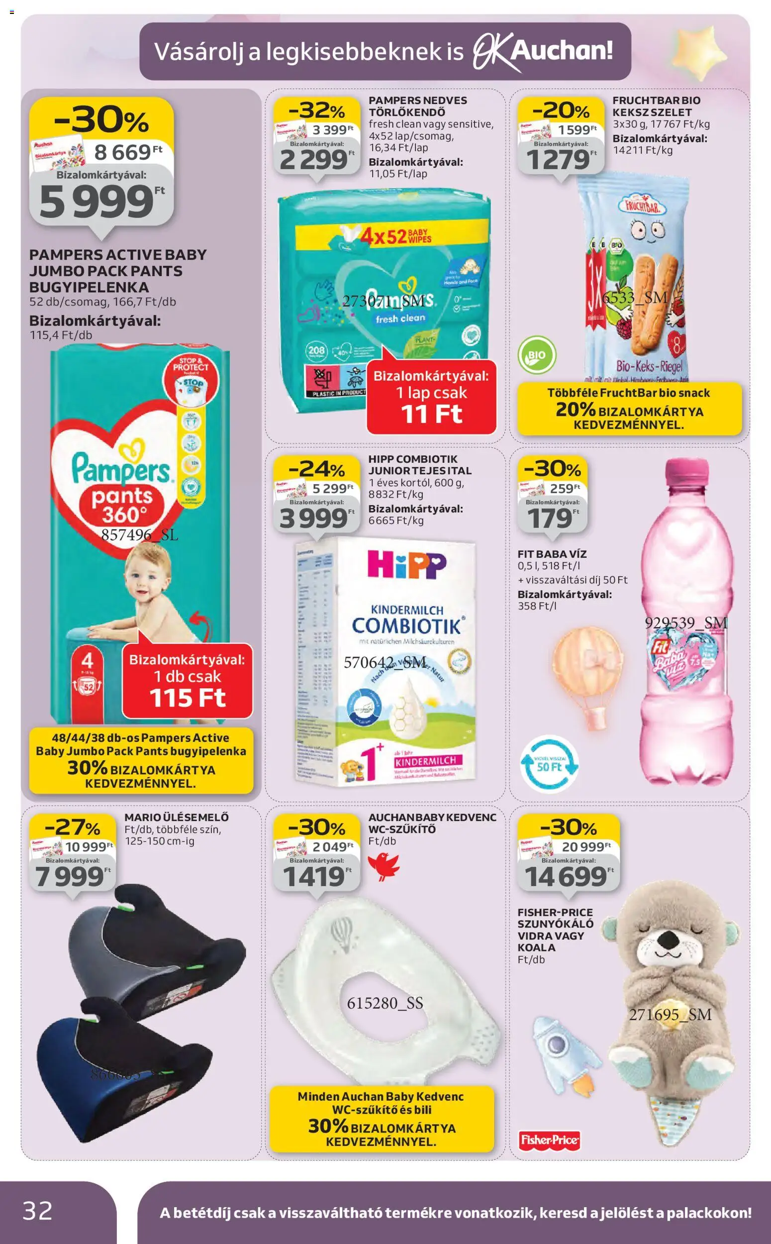 Auchan akciós ujság - amely érvényes a következő dátumtól: 22.01.2026 | Oldal: 32 | Termékek: Pampers, Törlőkendő, Nedves törlőkendő, Keksz