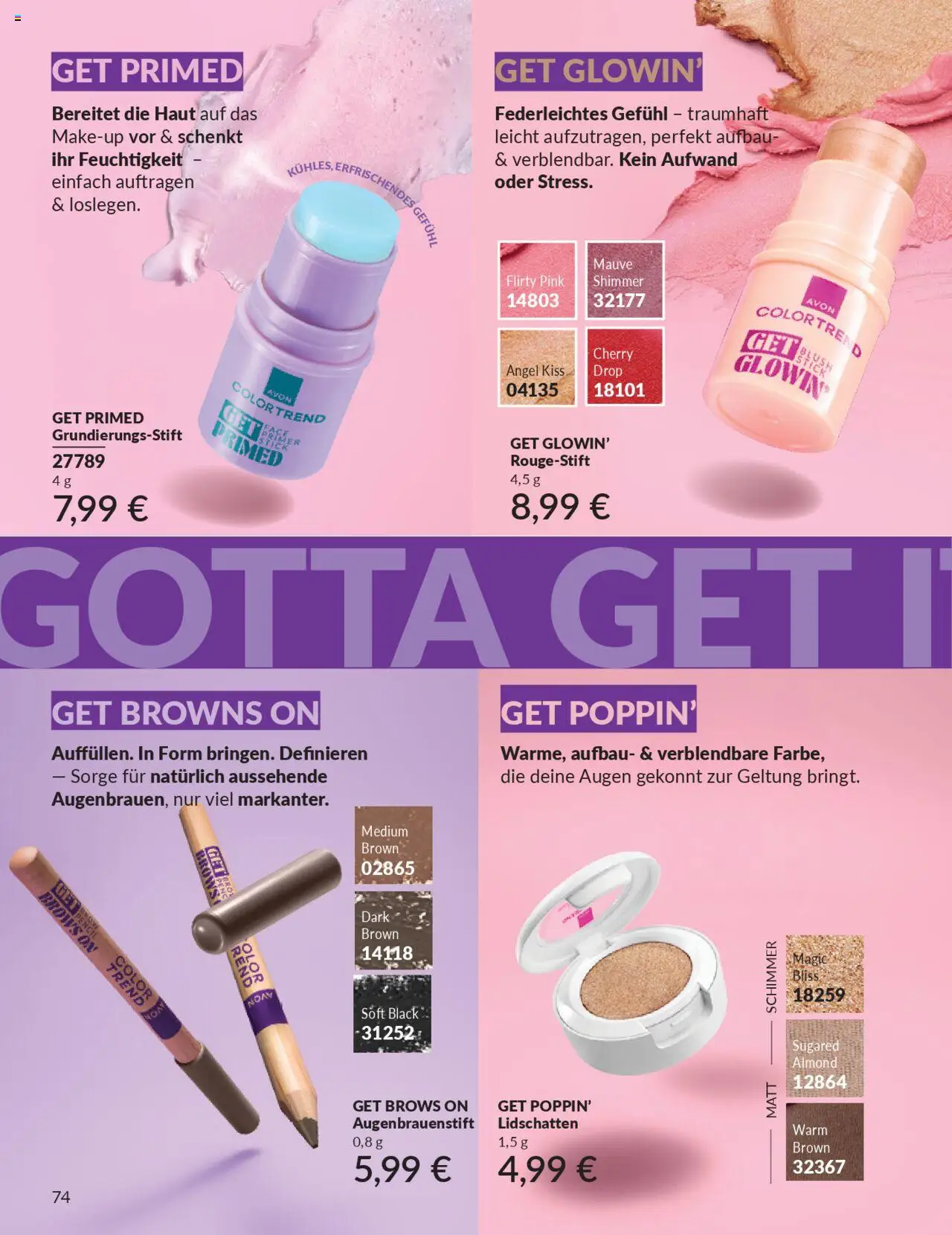 AVON Katalog Oktober 2025 – gültig ab 01.10.2025 | Seite: 76 | Produkte: Lidschatten, Augenbrauenstift, Blush