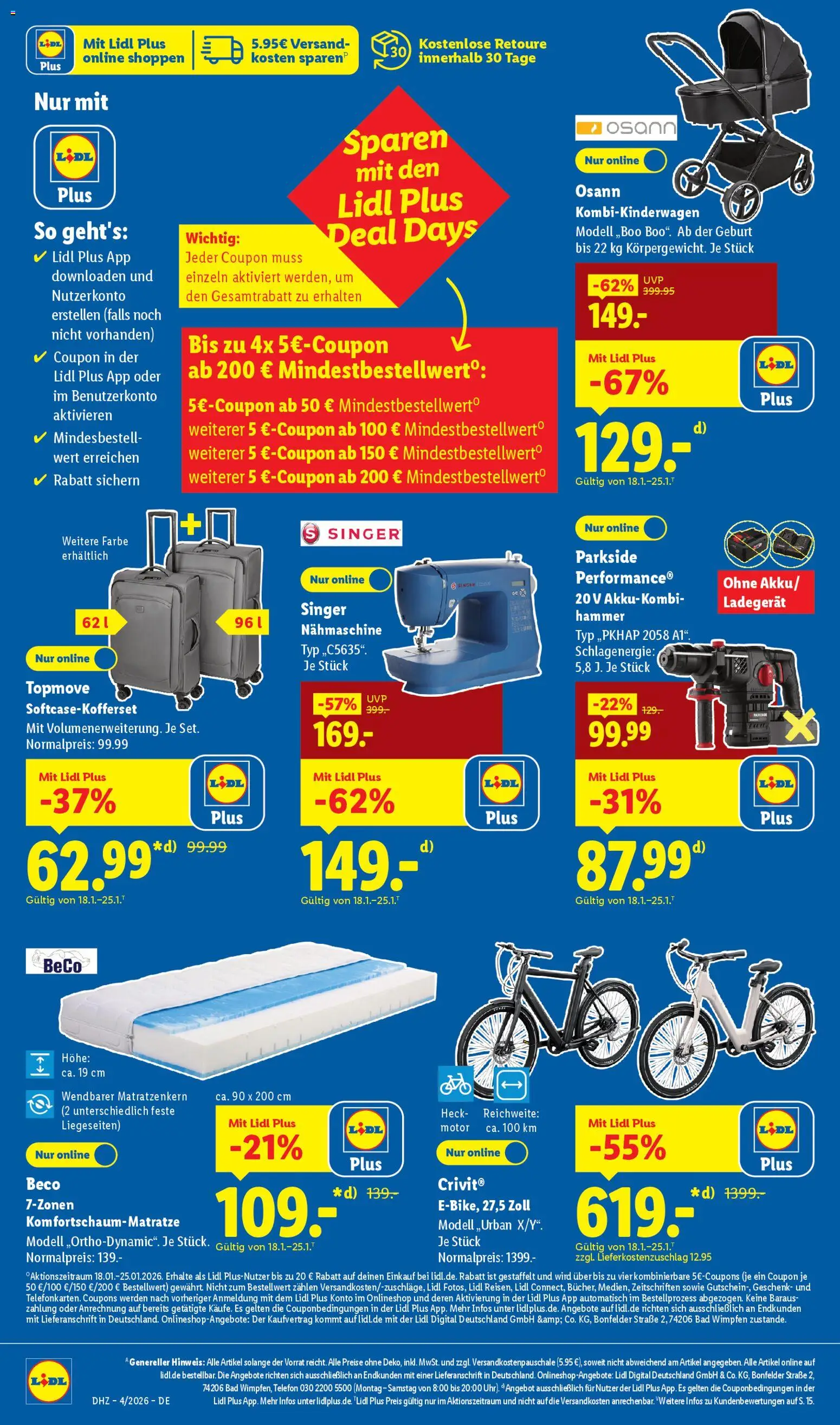 Lidl - Prospekt – gültig ab 19.01.2026 | Seite: 4 | Produkte: Nähmaschine, Bad, Ladegerät, Telefon