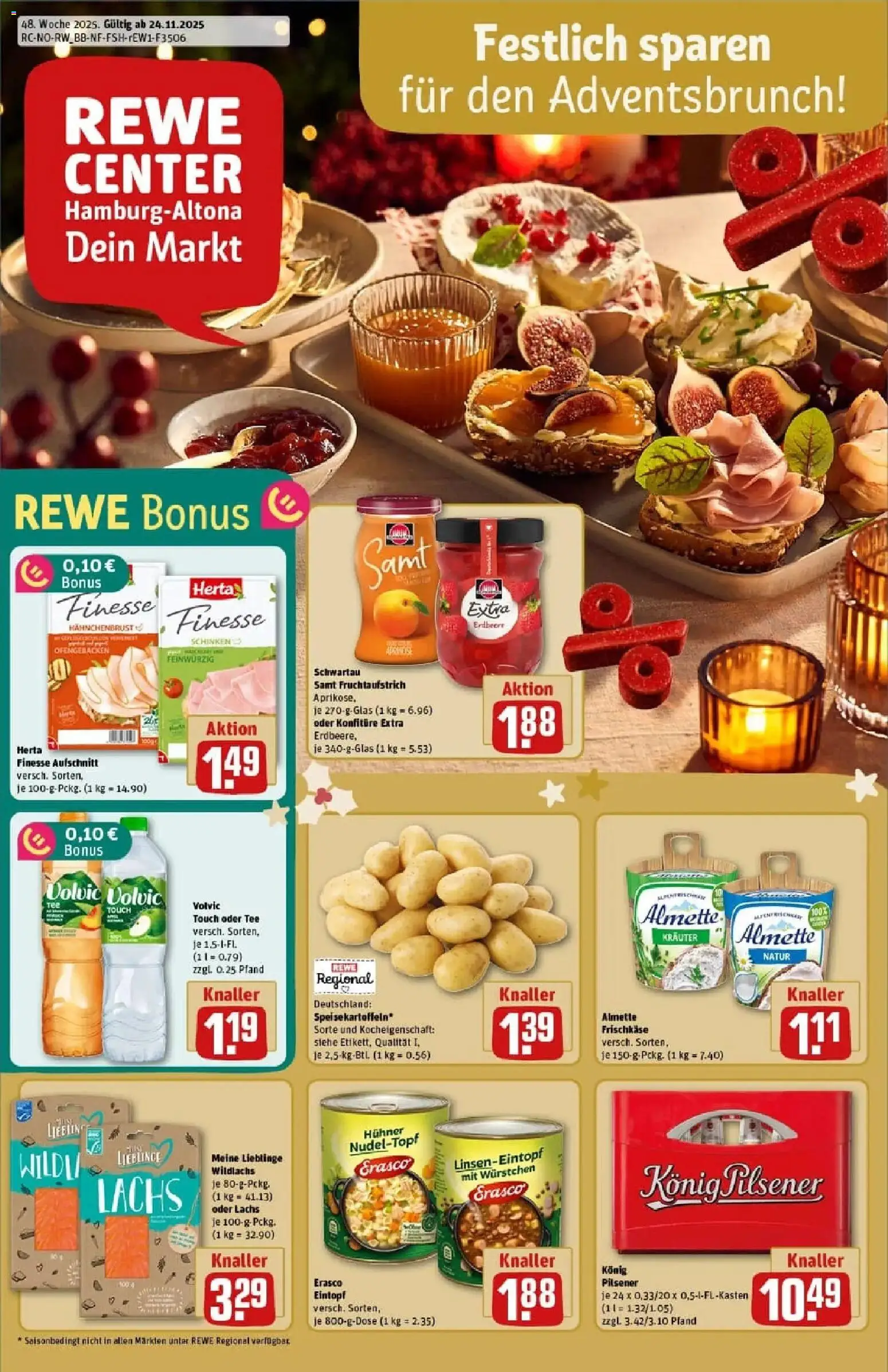 Rewe prospekt Hamburg 50 (Altona)	 – gültig ab 23.11.2025 | Seite: 1 | Produkte: Schinken, Tee, Erasco, Volvic