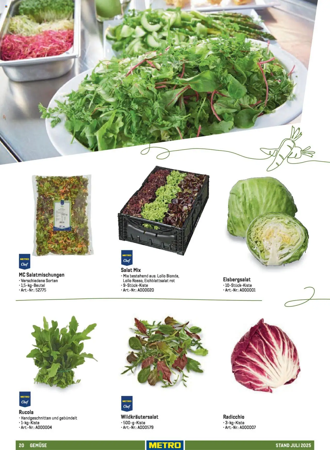 Metro - Sortimentskatalog Lieferservice – gültig ab 31.07.2025 | Seite: 20 | Produkte: Rucola, Eisbergsalat, Gemüse, Salat