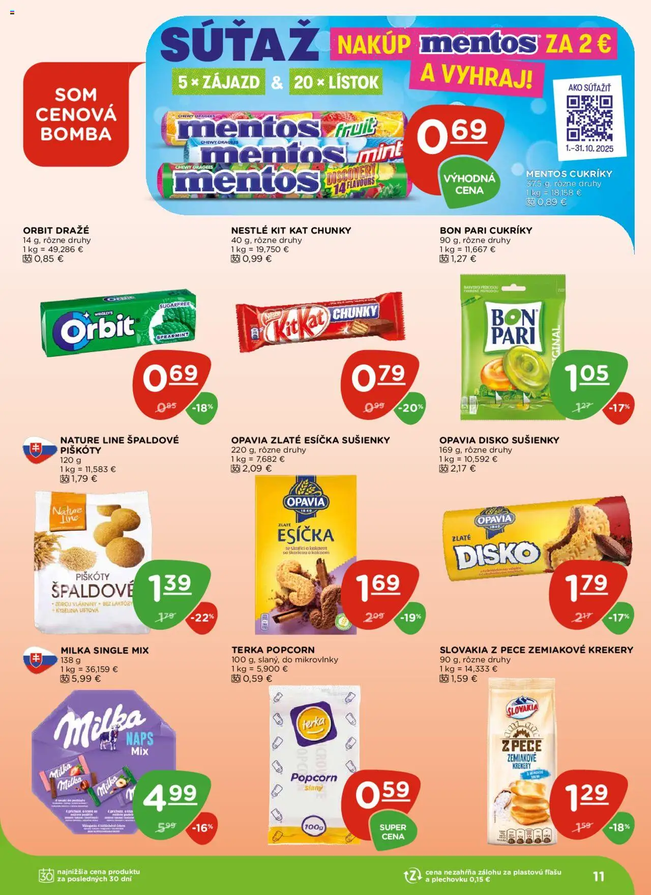 Nové Terno akcie – leták je platný od 09.10.2025 | Strana: 11 | Produkty: Mikrovlnky, Cukríky, Milka