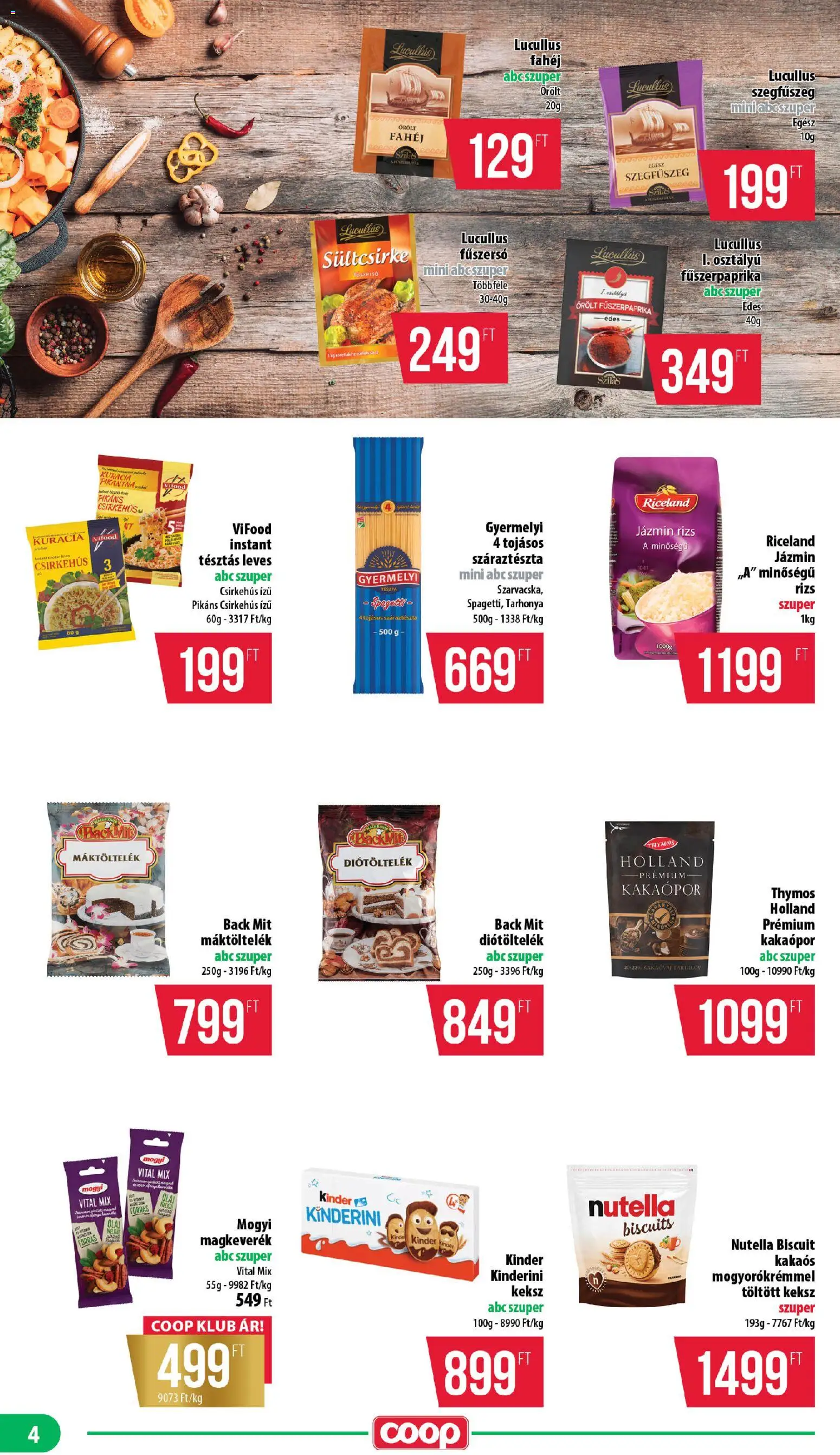 COOP akciós ujság - amely érvényes a következő dátumtól: 11.12.2025 | Oldal: 4 | Termékek: Jázmin rizs, Csirkehús, Rizs, Keksz