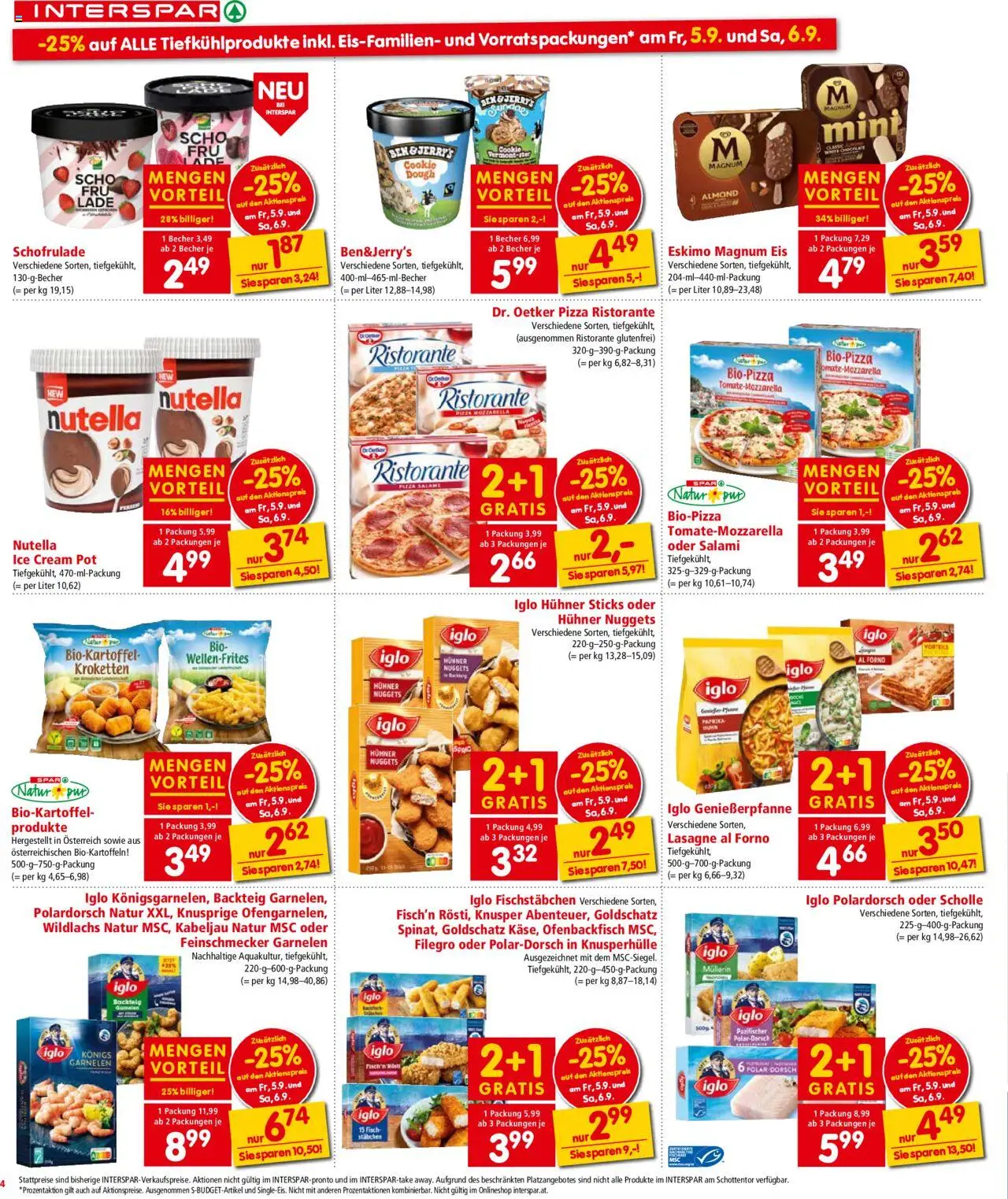 Interspar Flugblatt - Wien gültig ab 04.09.2025 | Seite: 4 | Produkte: Eis, Salami, Pizza, Fisch