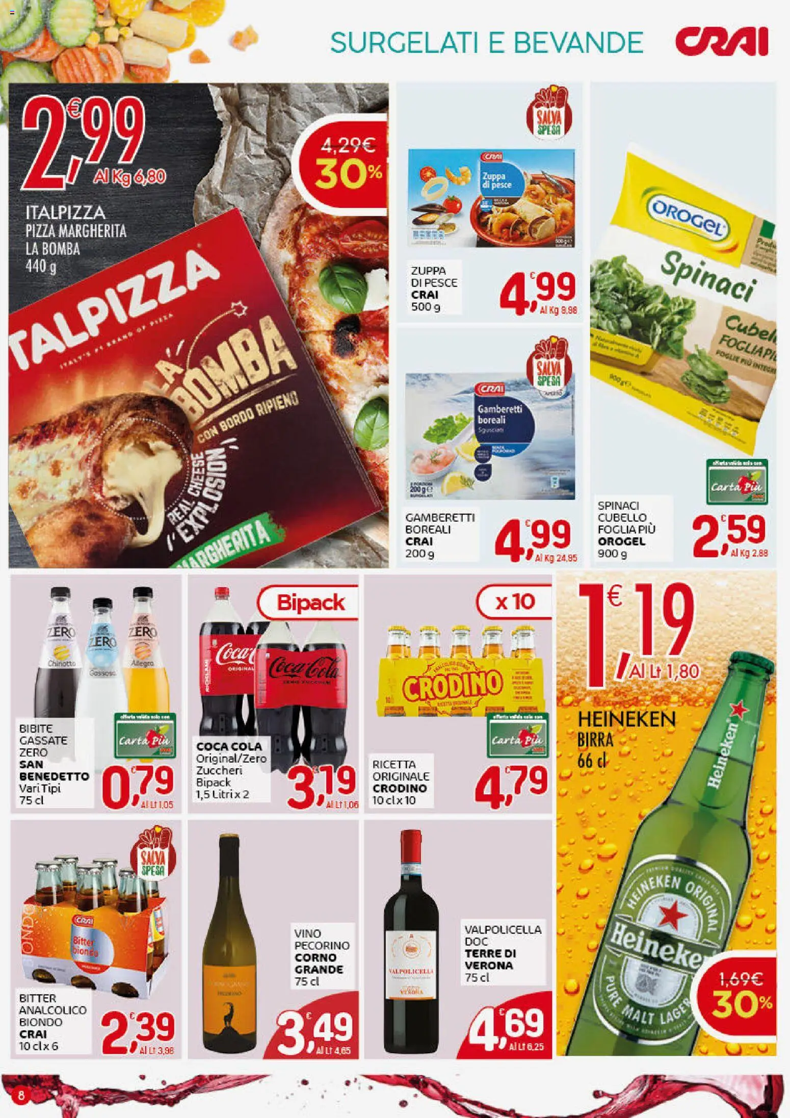 Volantino CRAI del 18.12.2025 | Pagina: 8 | Prodotti: Pizza, Chinotto, Vino, Coca Cola