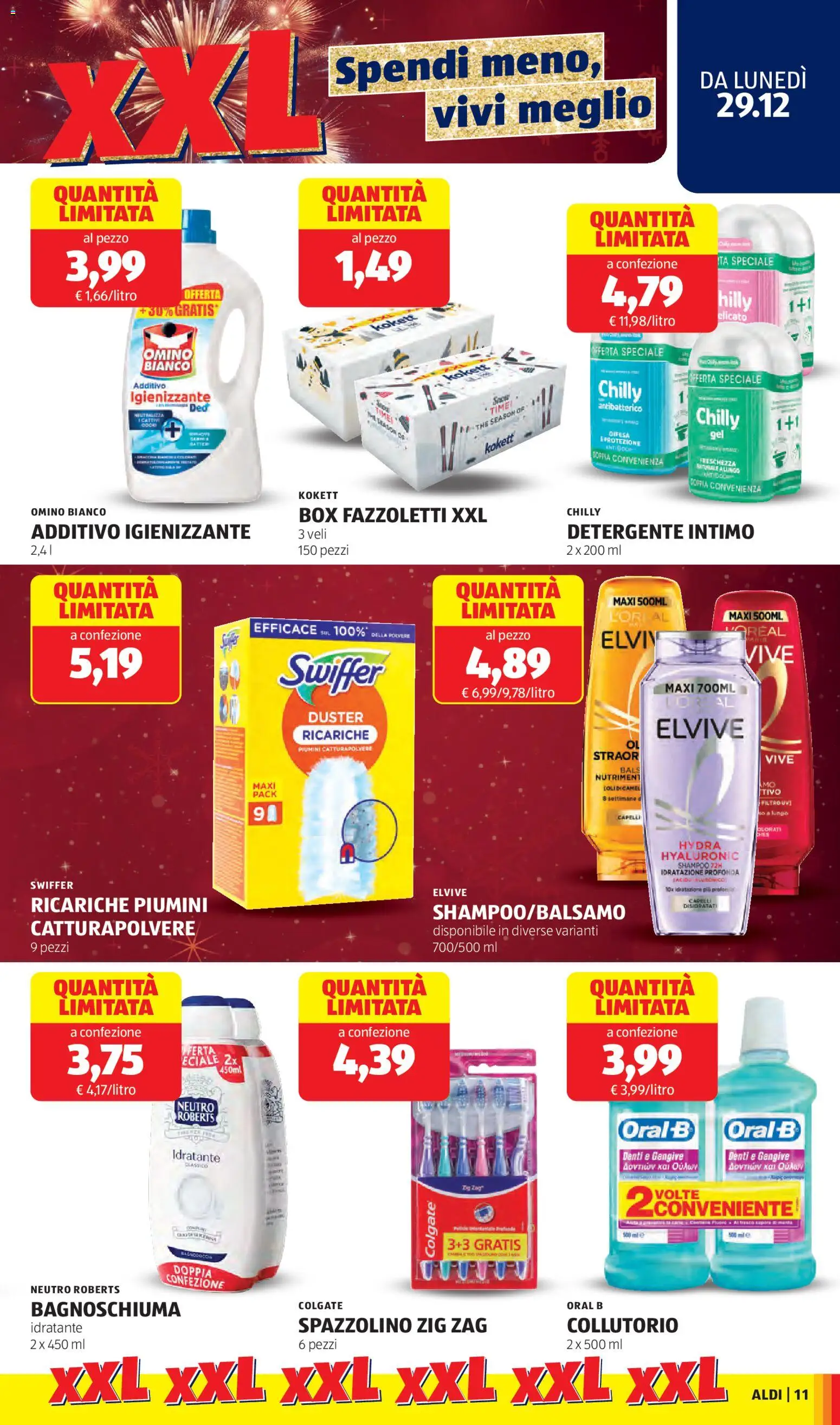 Volantino Aldi del 29.12.2025 | Pagina: 11 | Prodotti: Shampoo, Collutorio, Detergente intimo, Intimo