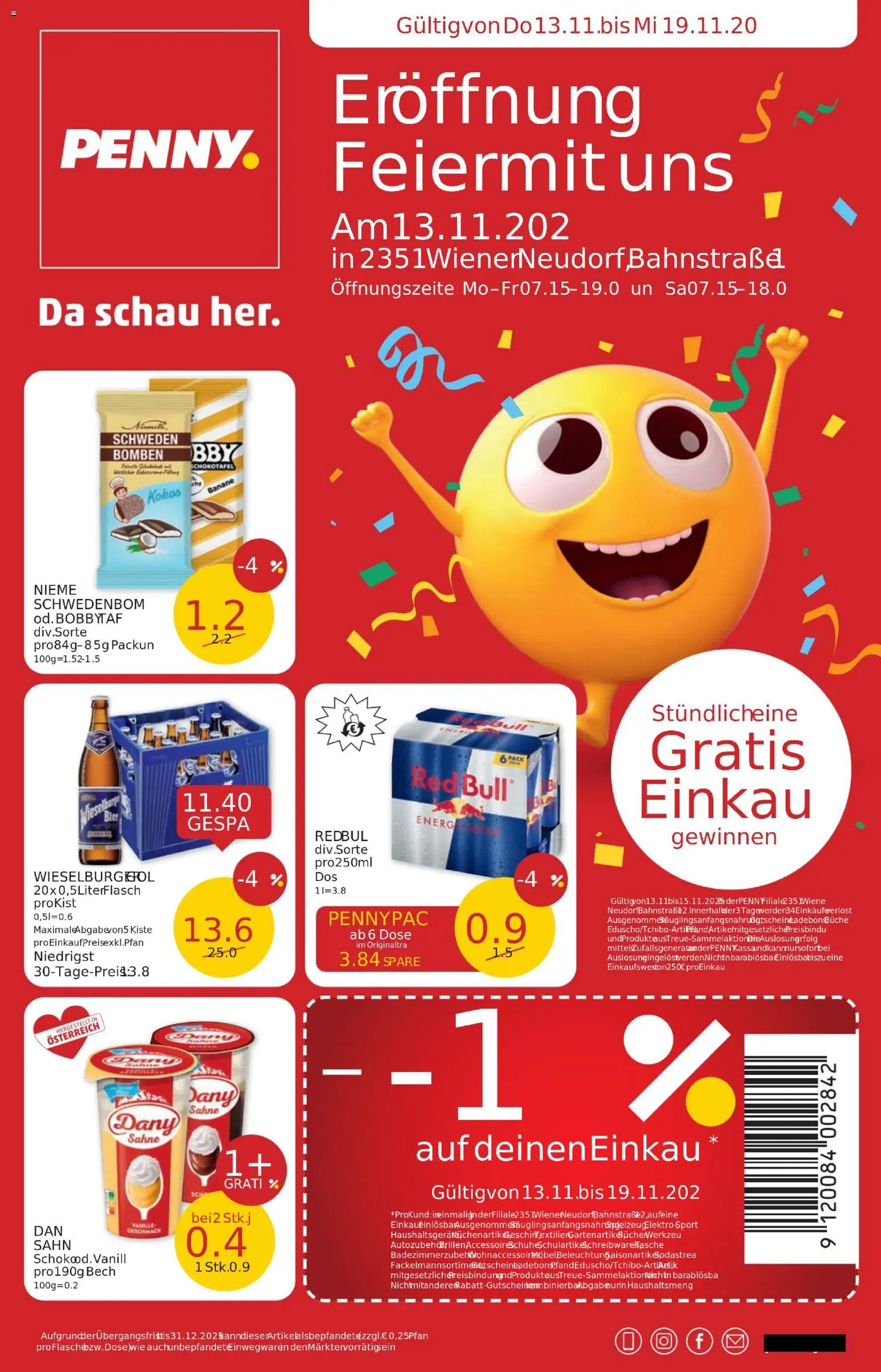 Penny Markt - Eröffnung in 2351 Wiener Neudorf gültig ab 13.11.2025 | Seite: 1 | Produkte: Sahne