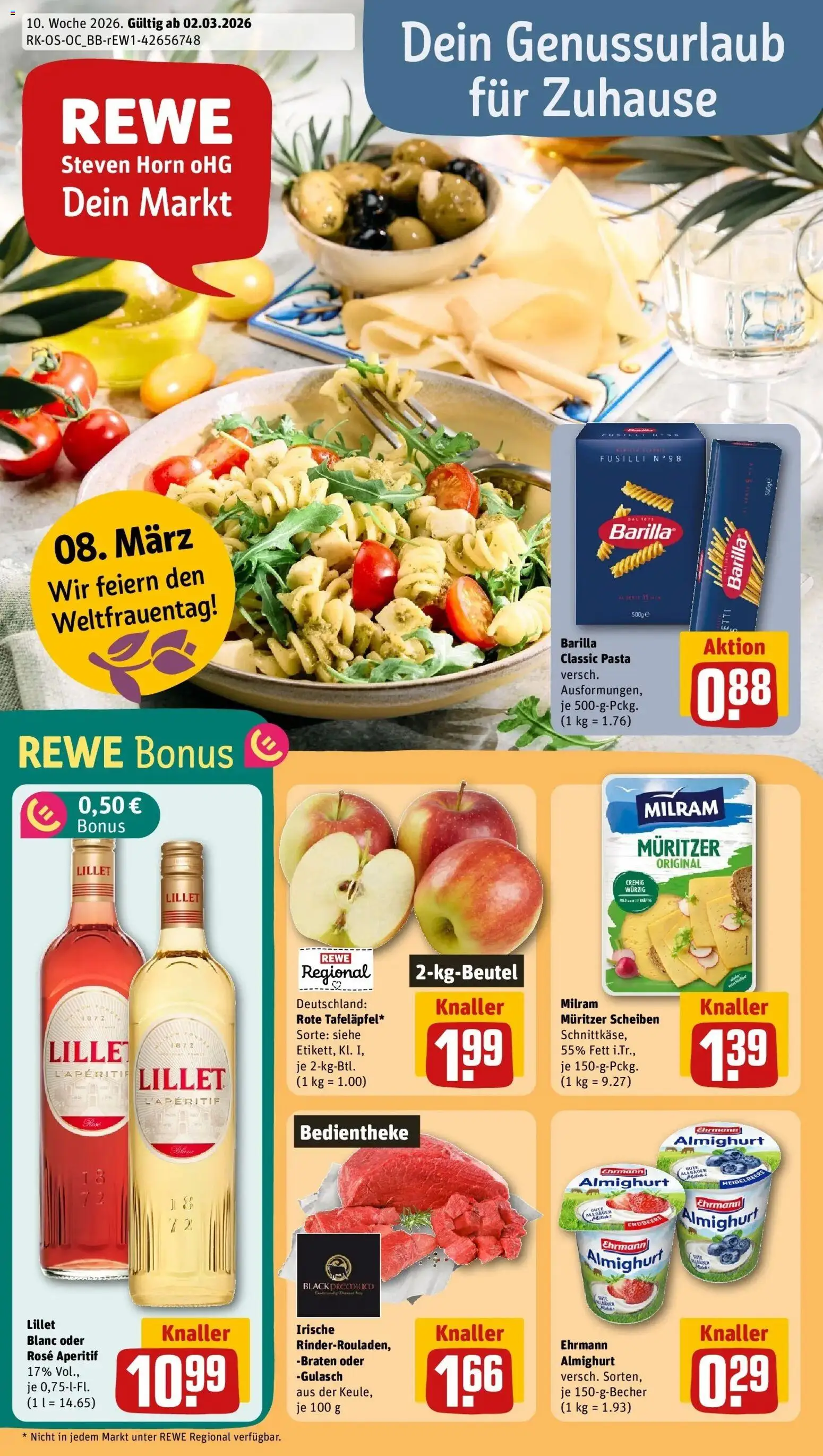 Rewe Prospekt Berlin / Kreuzberg	 – gültig ab 02.03.2026 | Seite: 1 | Produkte: Ehrmann almighurt, Lillet, Milram, Pasta