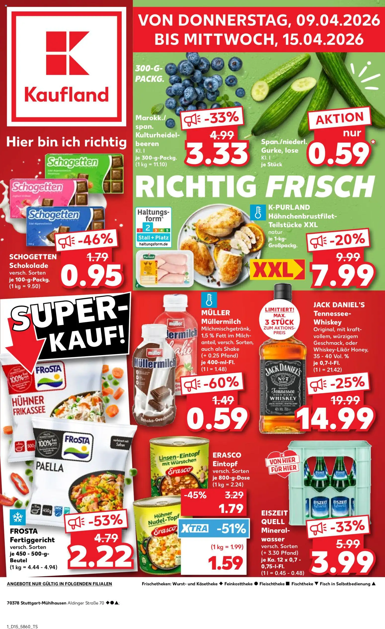 Kaufland Prospekt Stuttgart	 – gültig ab 09.04.2026 | Seite: 1 | Produkte: Schokolade, Schogetten, Erasco, Muller mullermilch
