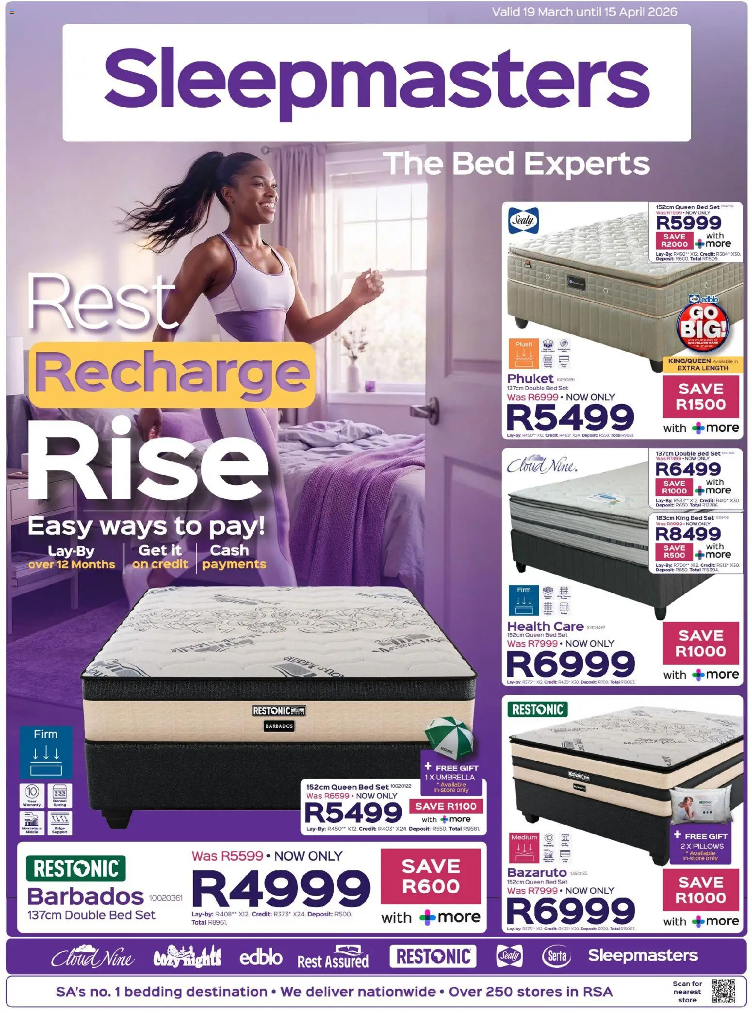 New Sleepmasters Specials catalogue – valid from 19.03.2026 | Page: 1 | Products: Umbrella, Double bed, Queen bed, King bed