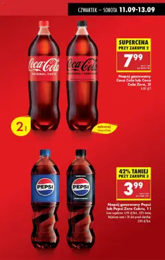 Coca-Cola, Napój gazowany Coca Cola lub Coca Cola Zero, 2l od 11.09.2025 | Strona: 11 | Produkty: Pepsi, Coca cola