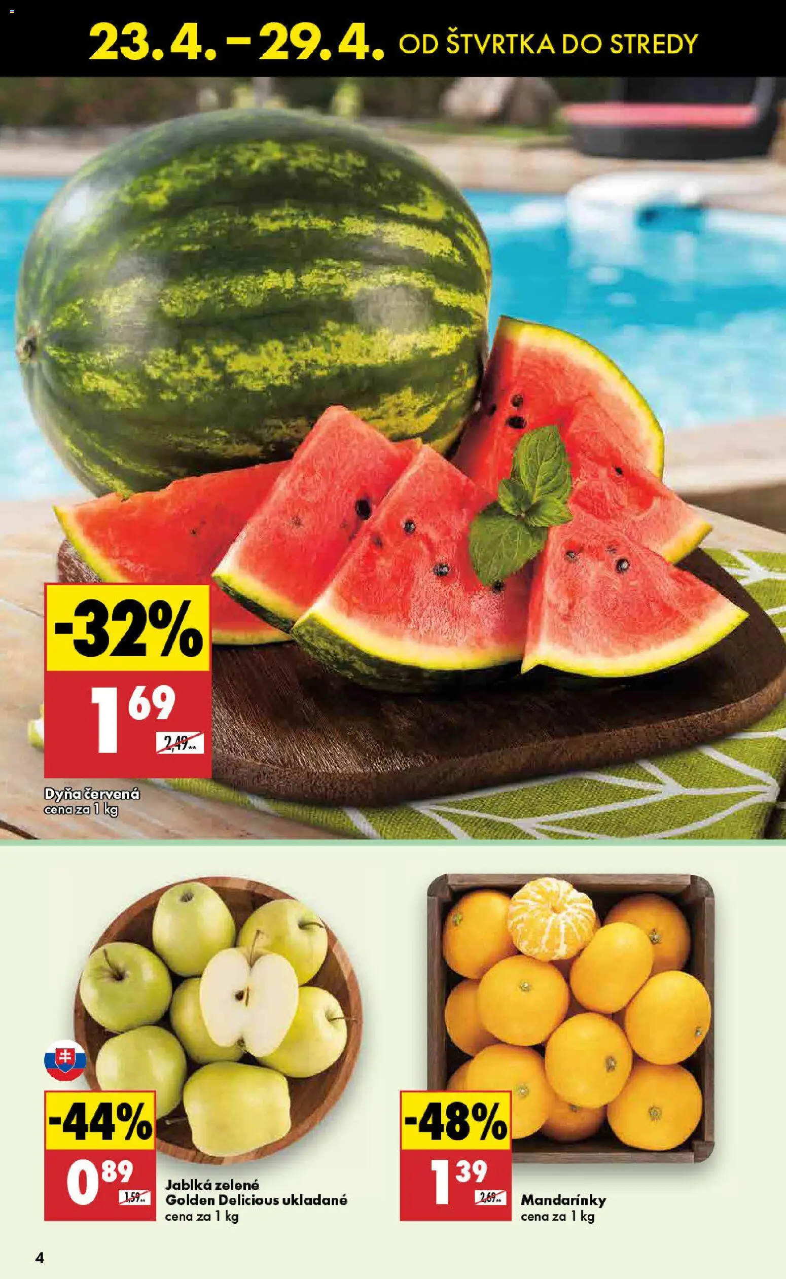 Nové Biedronka akcie – leták je platný od 23.04.2026 | Strana: 4 | Produkty: Jablká, Mandarinky