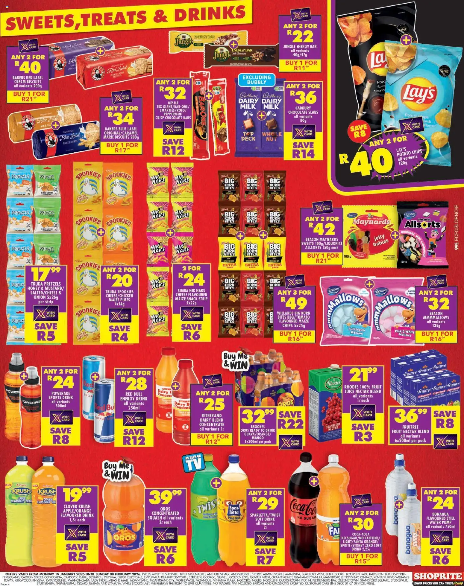 New Shoprite catalogue – valid from 19.01.2026 | Page: 4 | Products: Sweets, Biscuits, Chocolate, Fruit