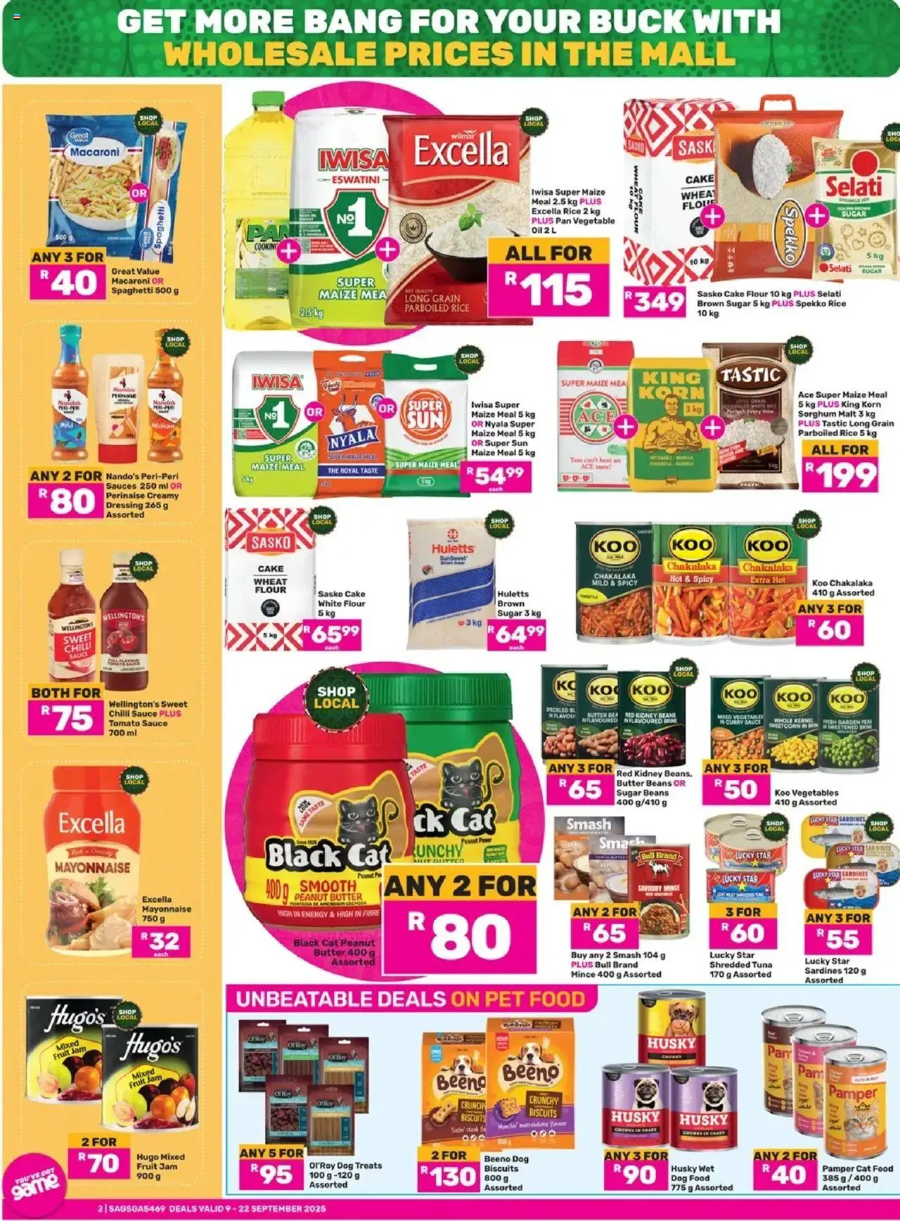 Game Go Full South African This Heritage Month valid from 09.09.2025 | Page: 2 | Products: Sugar, Butter, Vegetables, Műholdvevő