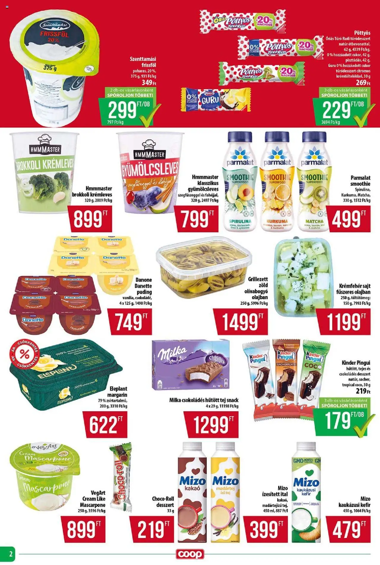 COOP akciós ujság - amely érvényes a következő dátumtól: 16.10.2025 | Oldal: 2 | Termékek: Puding, Smoothie, Brokkoli, Cukor