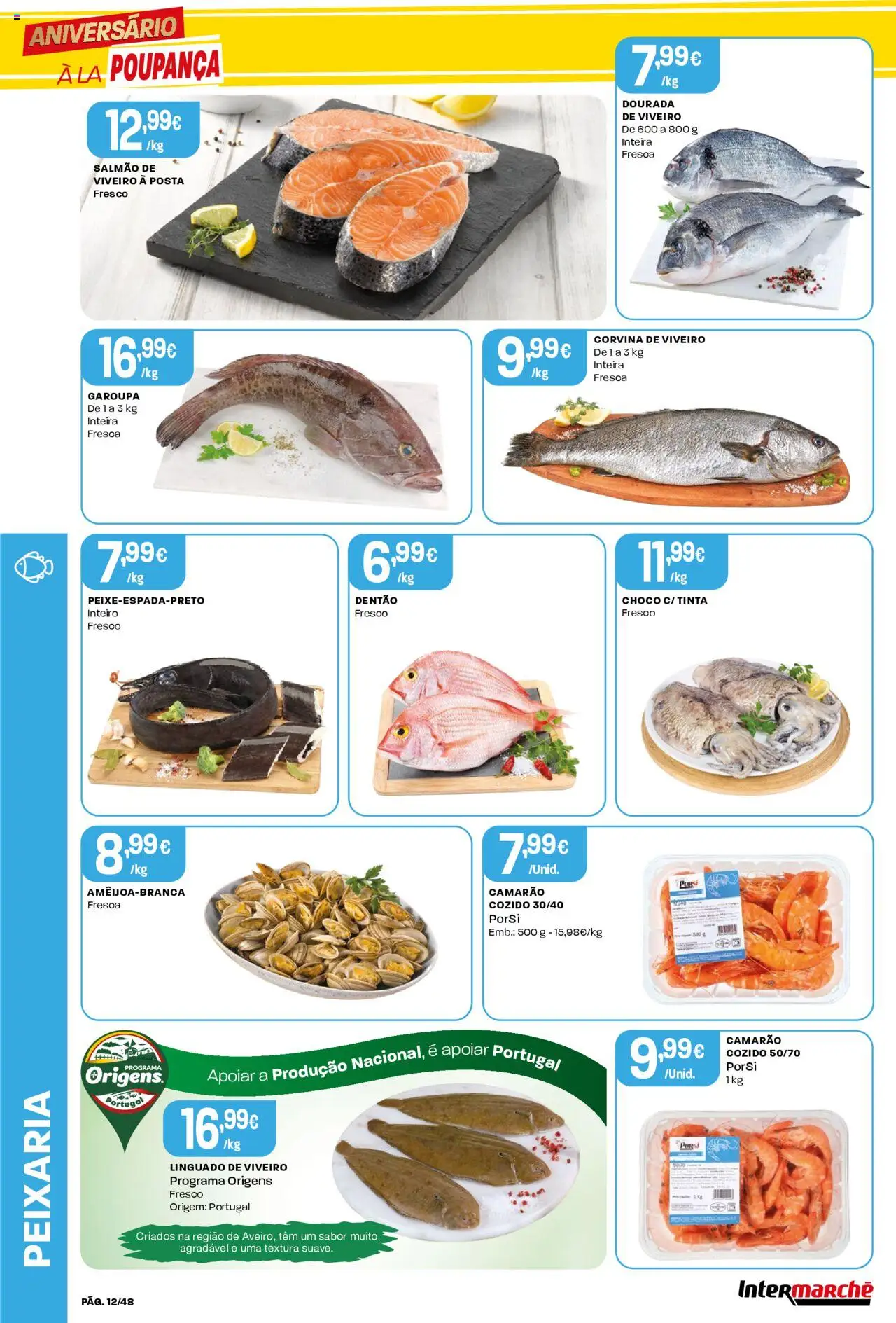 Intermarché folheto │ válido de 16.10.2025 | Página: 12 | Produtos: Dourada, Camarão, Salmão, Linguado