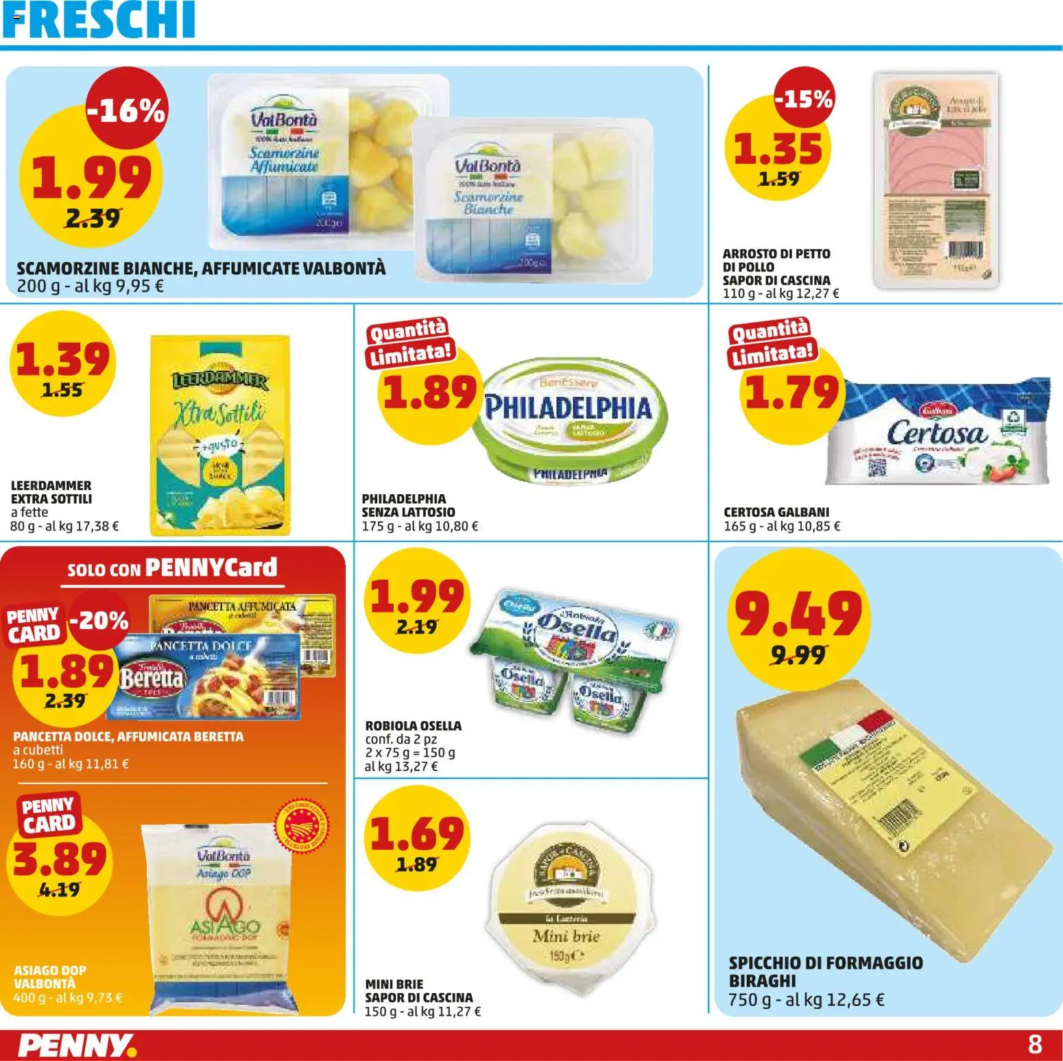 Volantino PENNY del 06.11.2025 | Pagina: 8 | Prodotti: Petto di Pollo, Pollo, Pancetta, Robiola