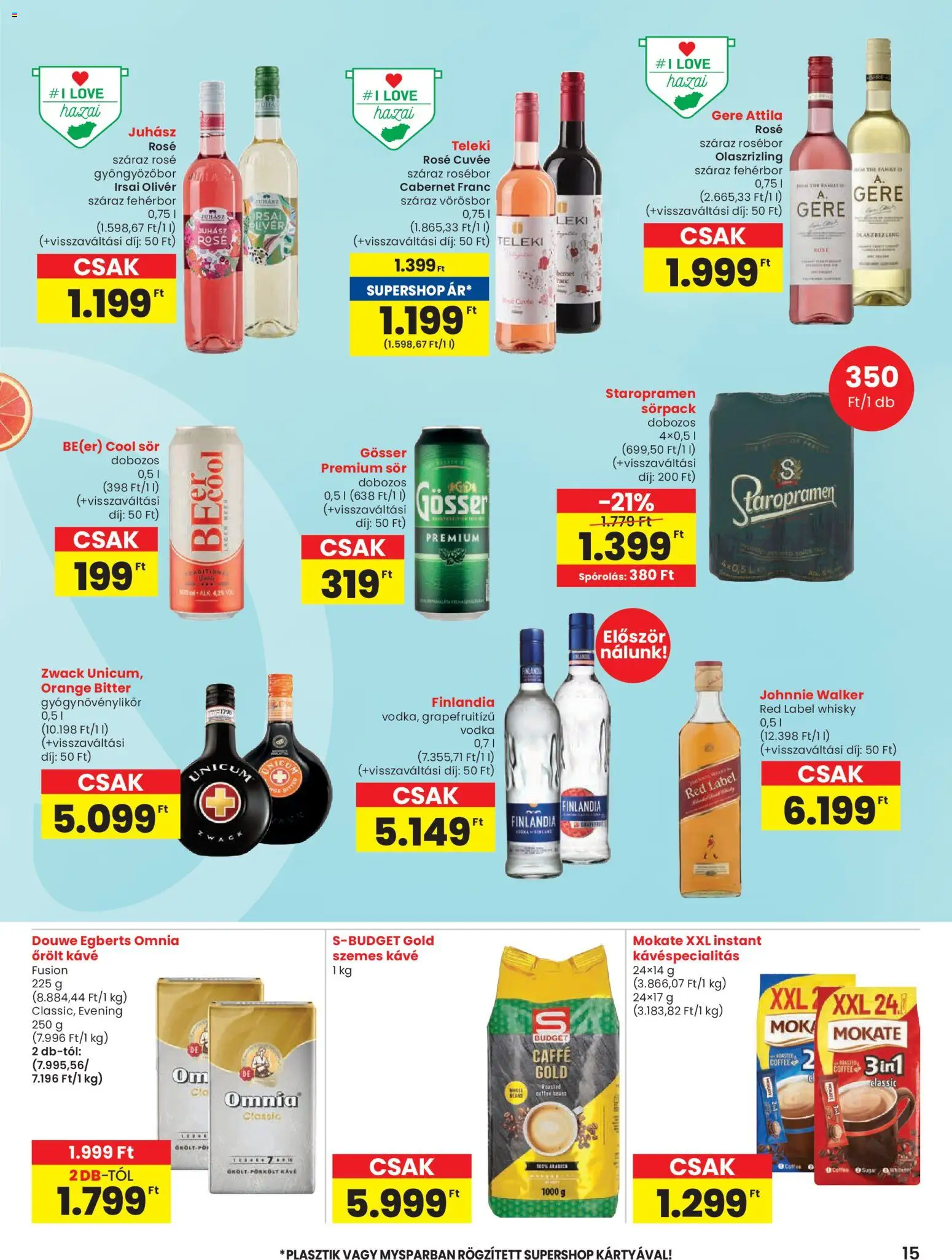 Spar akciós ujság - amely érvényes a következő dátumtól: 15.01.2026 | Oldal: 15 | Termékek: Szemes kávé, Őrölt kávé, Vodka, Whisky