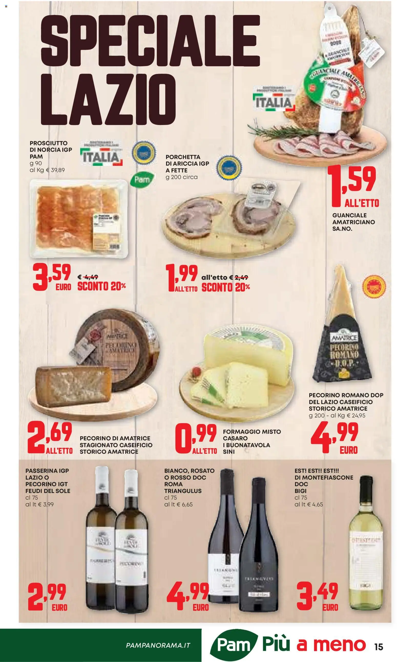 Volantino Panorama del 12.03.2026 | Pagina: 15 | Prodotti: Porchetta, Prosciutto, Pecorino Romano, Guanciale