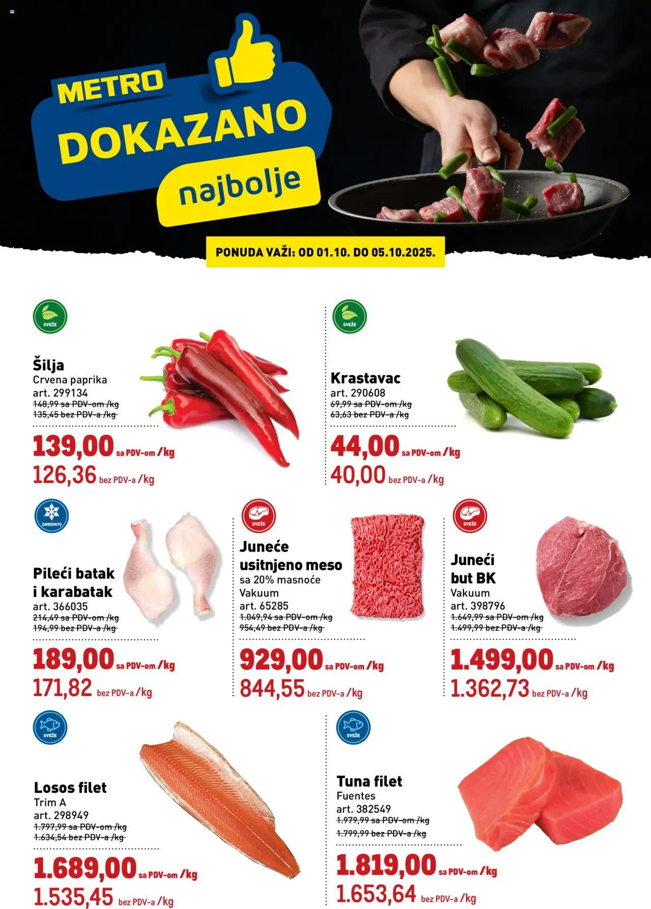 Metro katalog - važi od 01.10.2025 | Strana: 1 | Proizvode: Krastavac, Paprika, Losos, Pileći batak