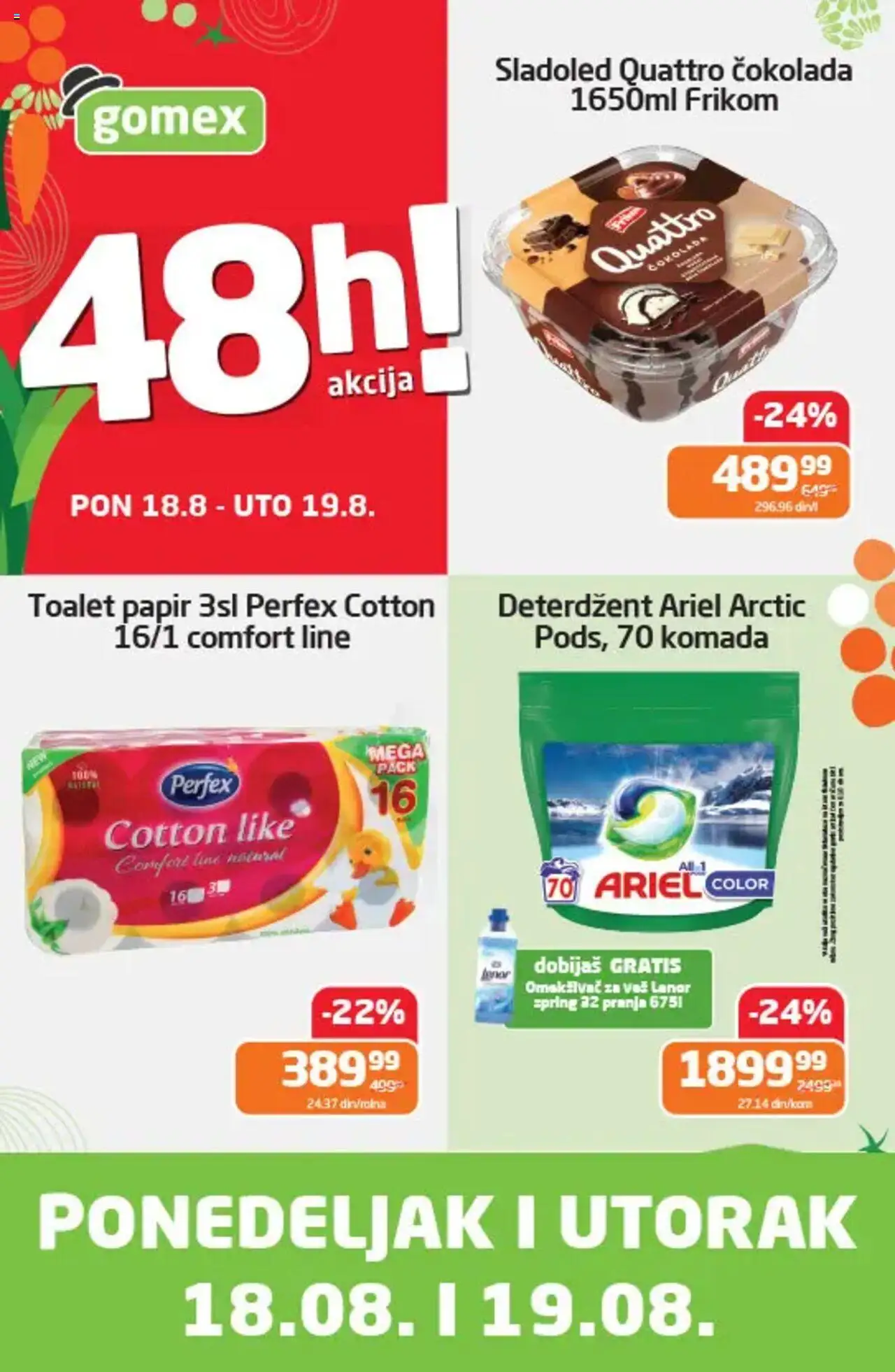 Gomex katalog - važi od 18.08.2025 | Strana: 1 | Proizvode: Deterdžent, Ariel, Sladoled, Čokolada