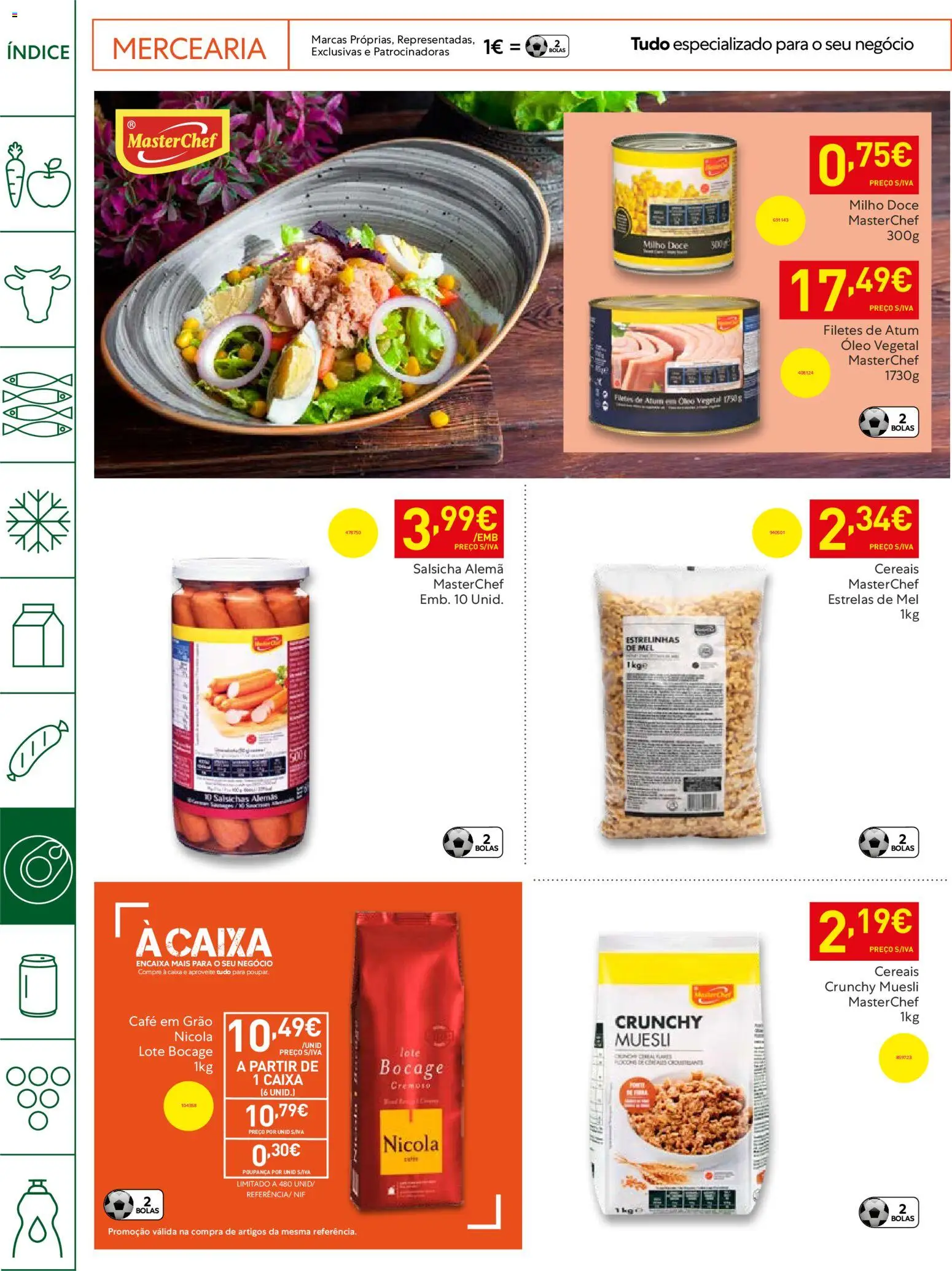 Recheio Horeca │ válido de 14.04.2026 | Página: 18 | Produtos: Salsicha, Caixa, Óleo, Milho