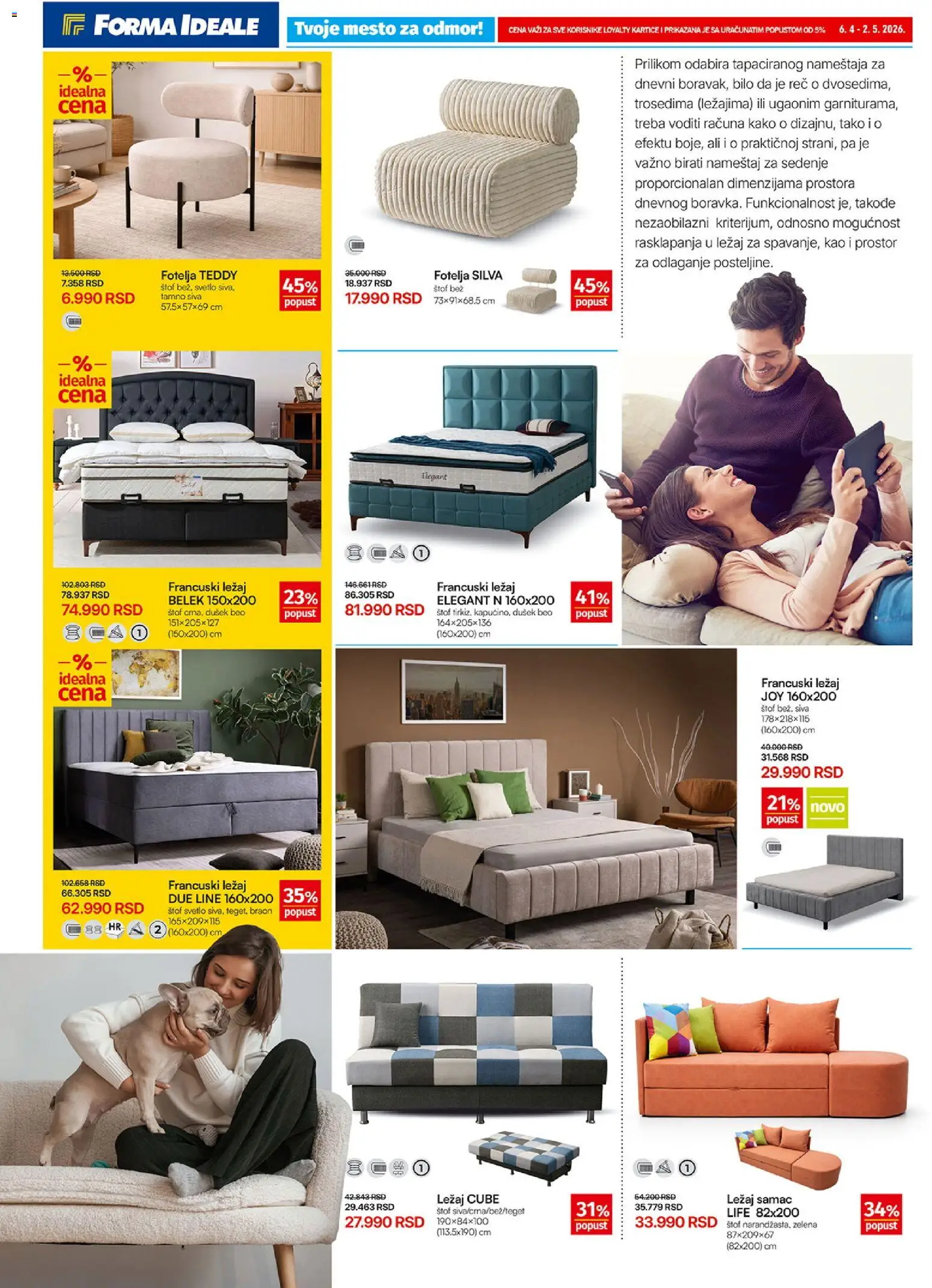 Forma Ideale katalog - važi od 06.04.2026 | Strana: 2 | Proizvode: Dušek, Fotelja, Francuski ležaj