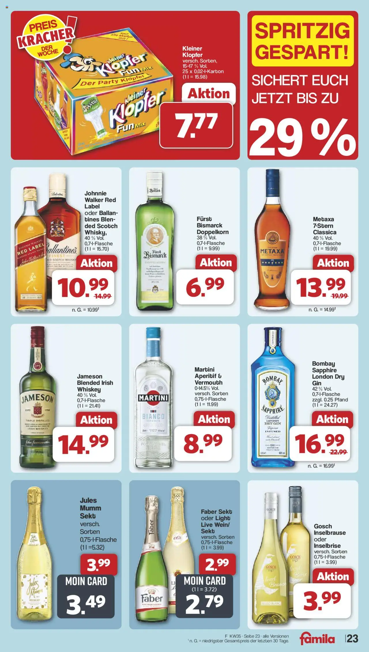 Famila Nordwest Prospekt 	 - gültig ab dem 25.08.2025 | Seite: 28 | Produkte: Martini, Whisky, Metaxa, Johnnie walker