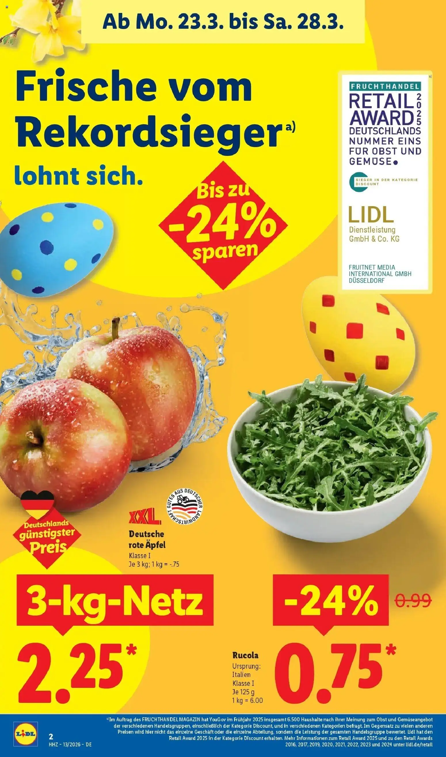 Lidl Prospekt Weikersheim – gültig ab 23.03.2026 | Seite: 4 | Produkte: Rucola, Äpfel, Gemüse, Obst
