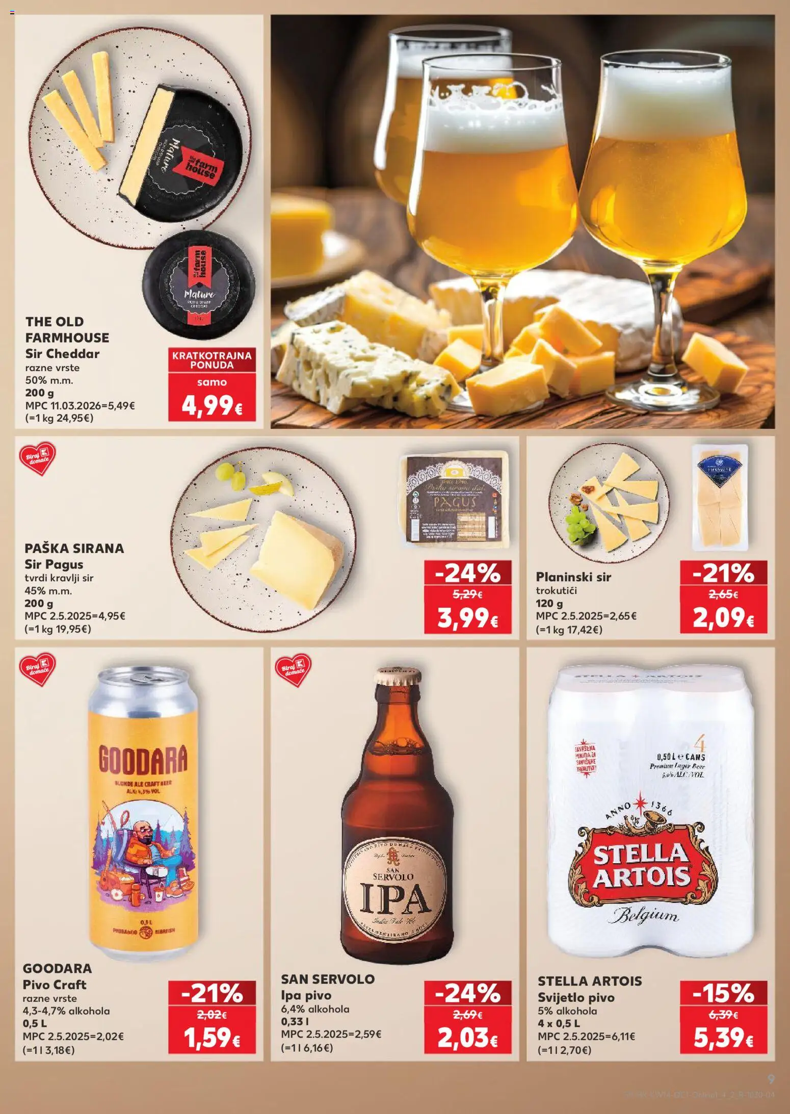 Kaufland HR akciós ujság - amely érvényes a következő dátumtól: 01.04.2026 | Oldal: 9 | Termékek: Stella artois, Cheddar