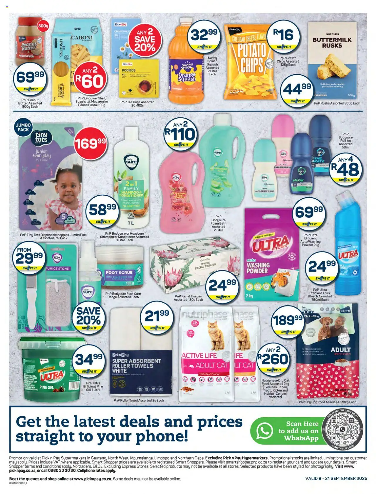 New Pick n Pay catalogue – valid from 08.09.2025 | Page: 2 | Products: Bath, Tea, Nappies, Scrub