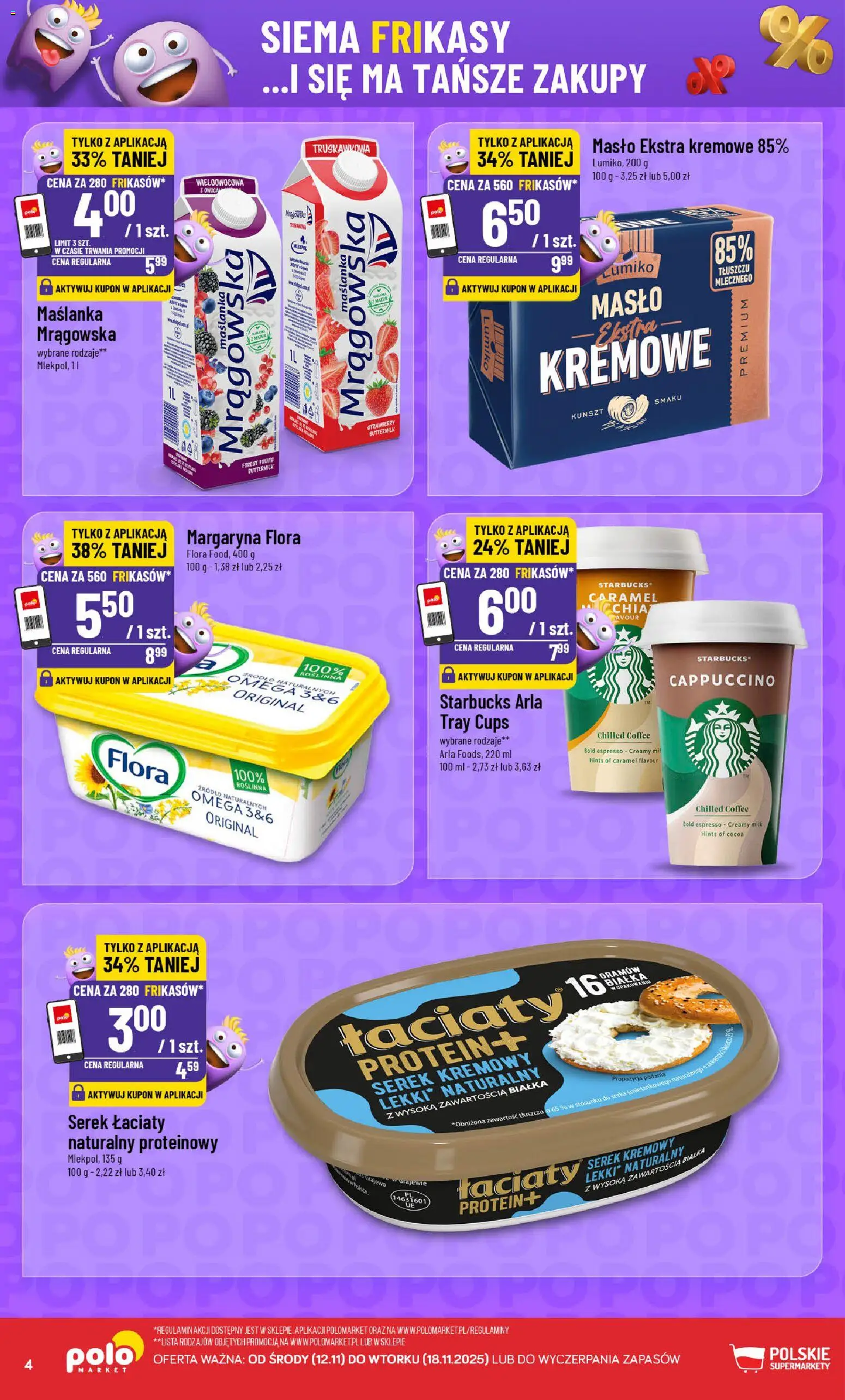 POLOmarket Gazetka - Frikasowe Hity od 12.11.2025 | Strona: 4 | Produkty: Maślanka, Serek, Cappuccino, Masło