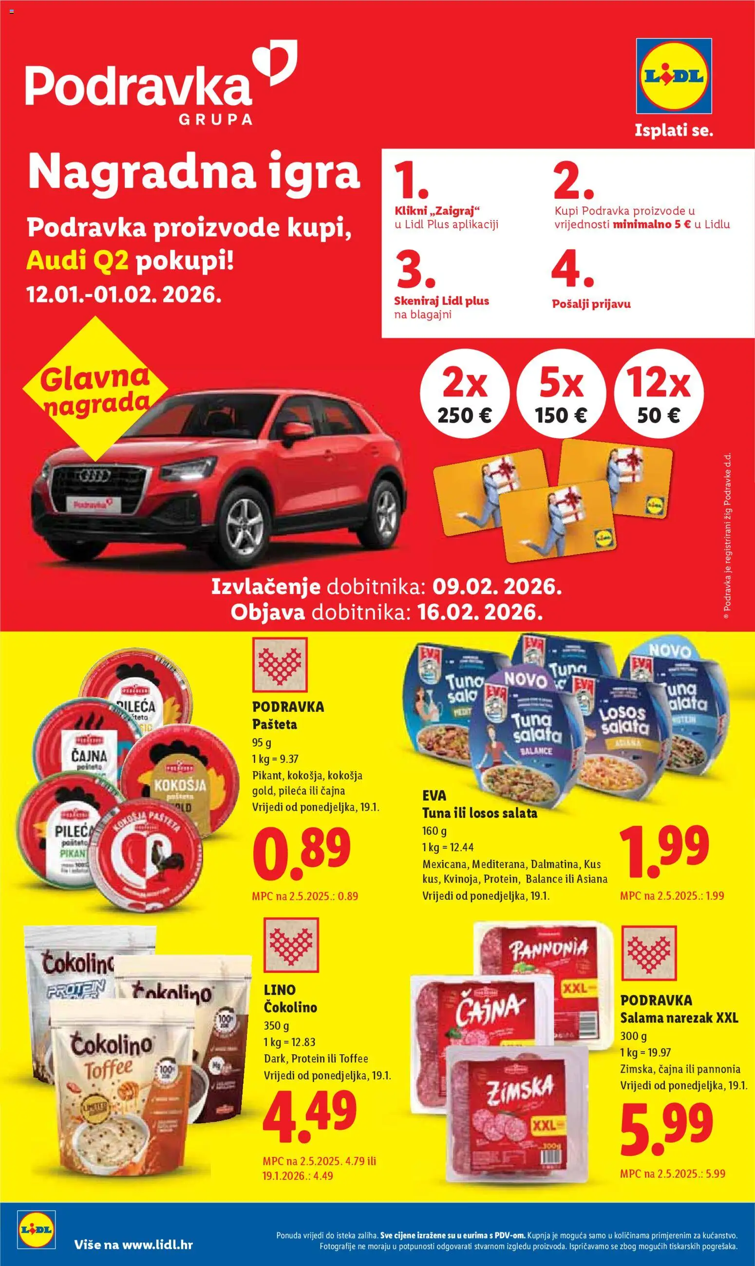 Lidl katalog | vrijedi od 19.01.2026 | Stranica: 12 | Proizvodi: Salama, Podravka, Tuna, Igra