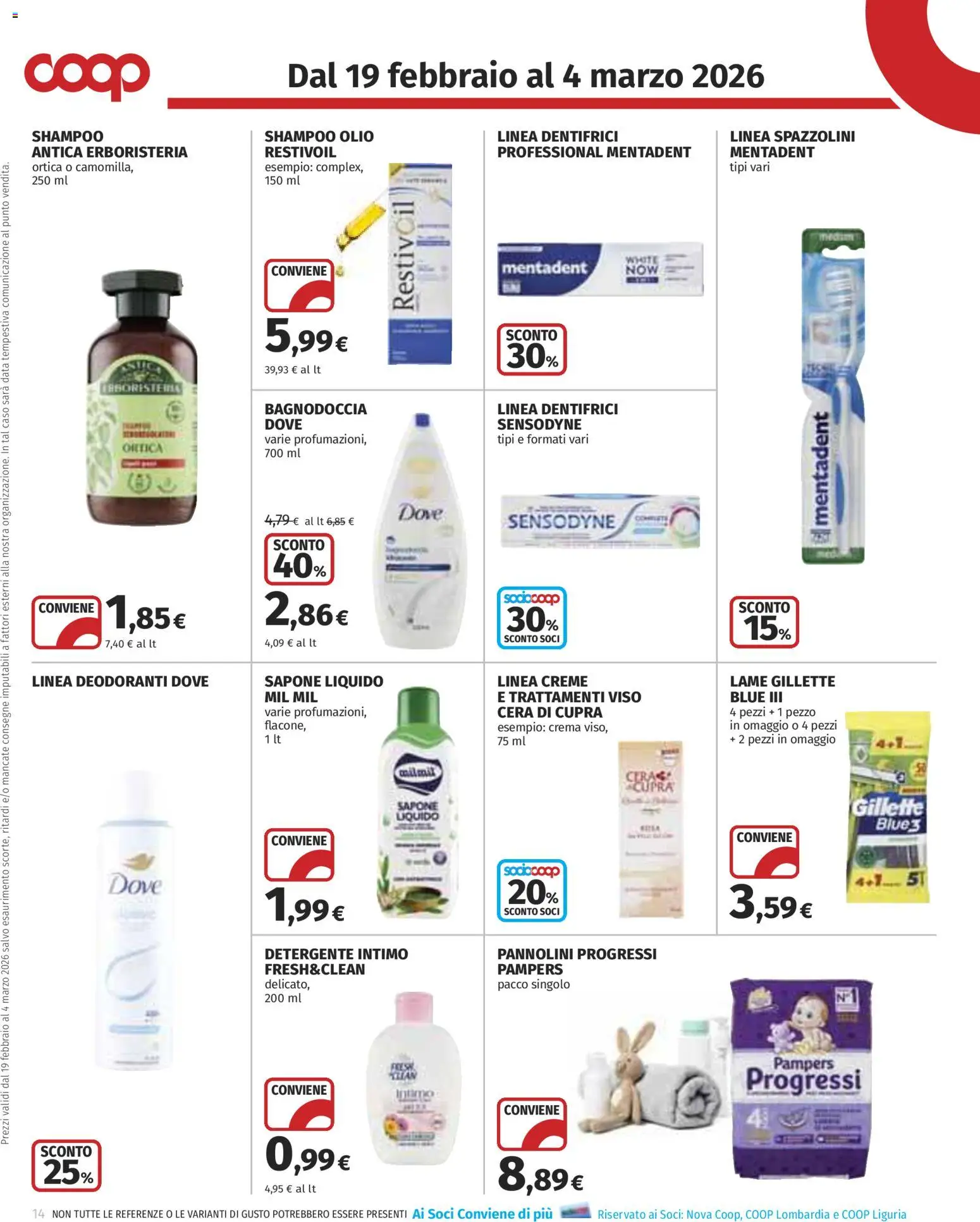 Volantino COOP del 19.02.2026 | Pagina: 14 | Prodotti: Pannolini, Olio, Data, Pampers