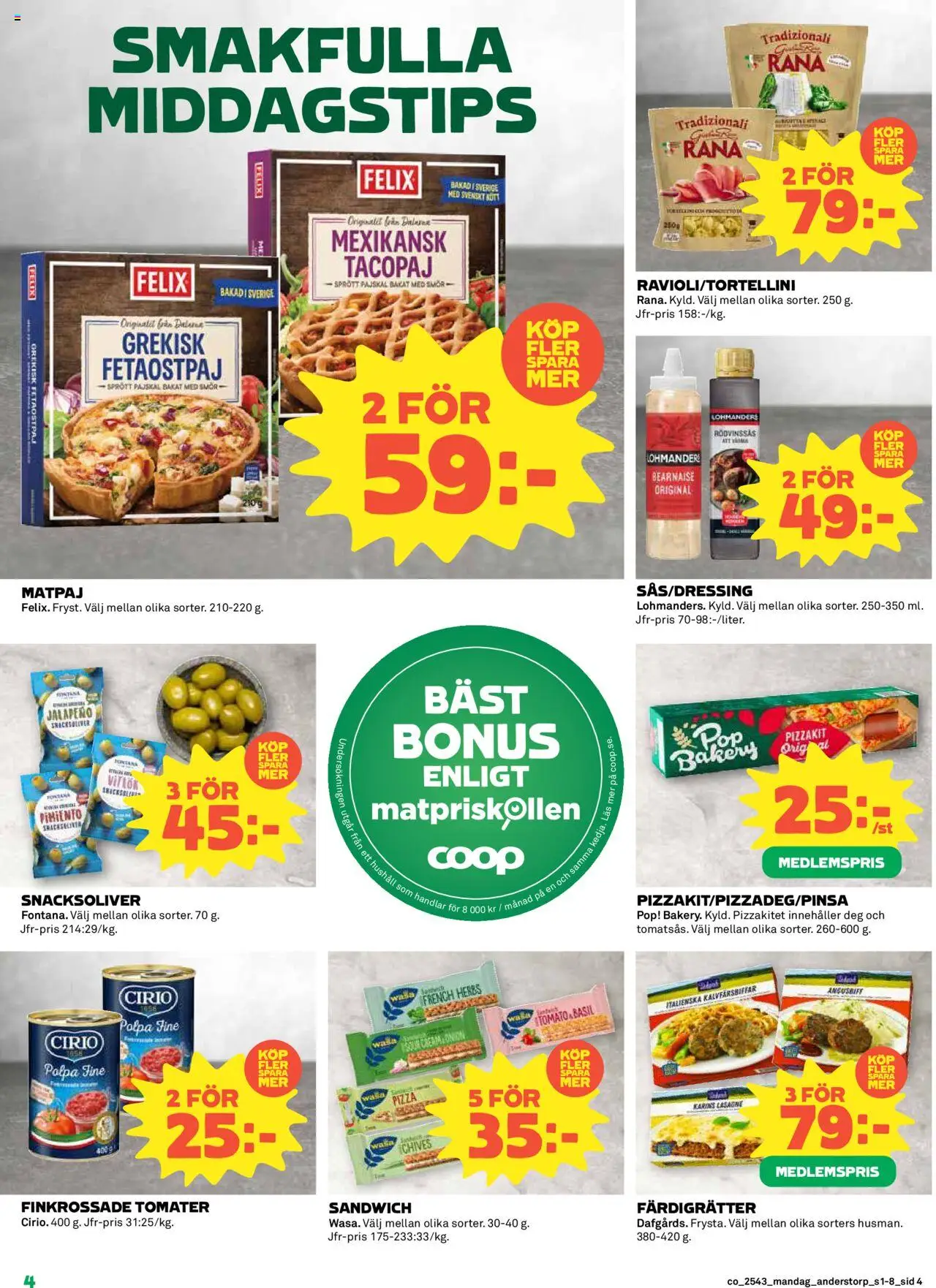 Coop reklamblad aktuell från 20.10.2025 | Sida: 4 | Produkter: Sandwich, Smör, Pizza, Tomater