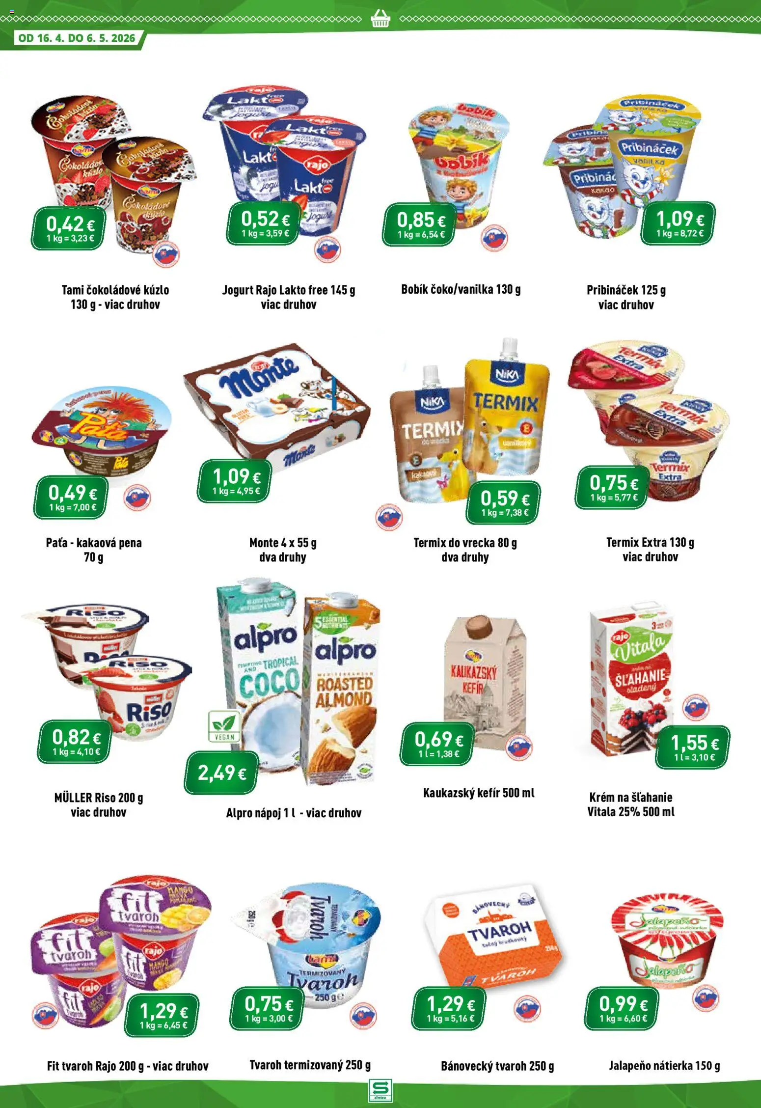 Nové Sintra akcie – leták je platný od 16.04.2026 | Strana: 6 | Produkty: Jogurt, Krém, Tvaroh, Alpro