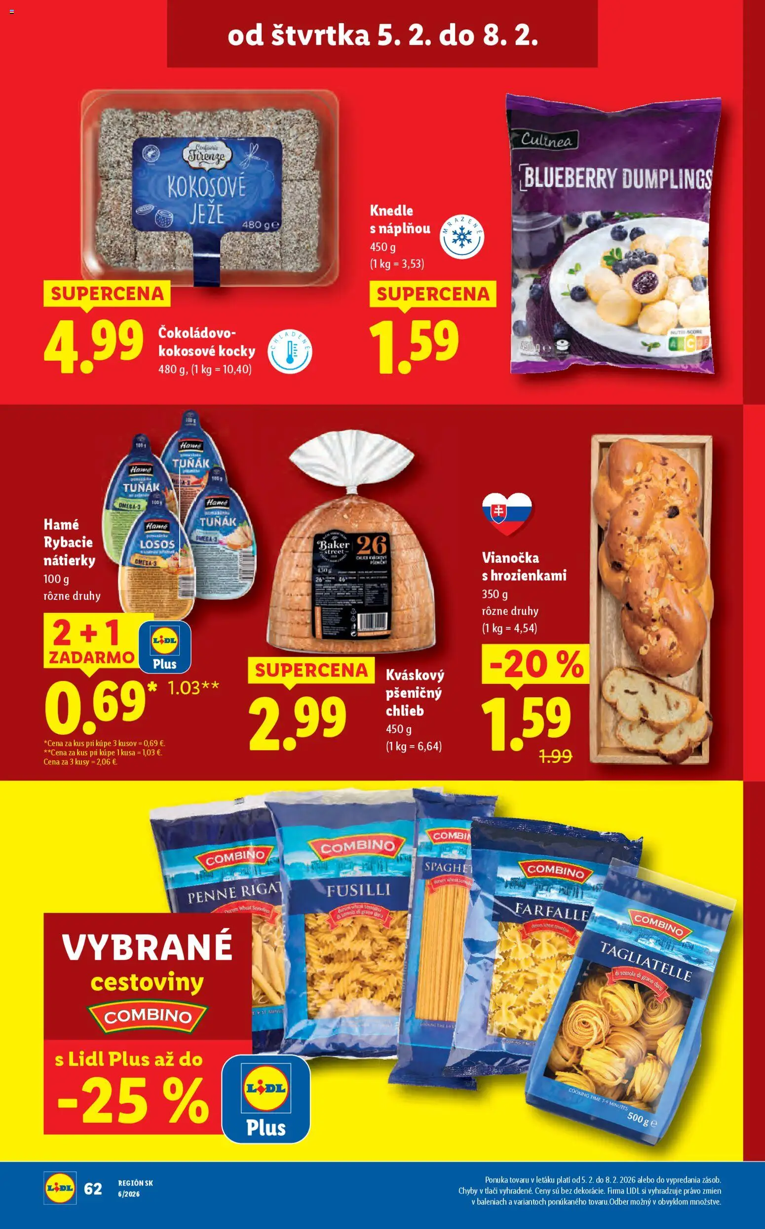 Nové Lidl akcie – leták je platný od 05.02.2026 | Strana: 28 | Produkty: Chlieb, Penne, Cestoviny, Losos