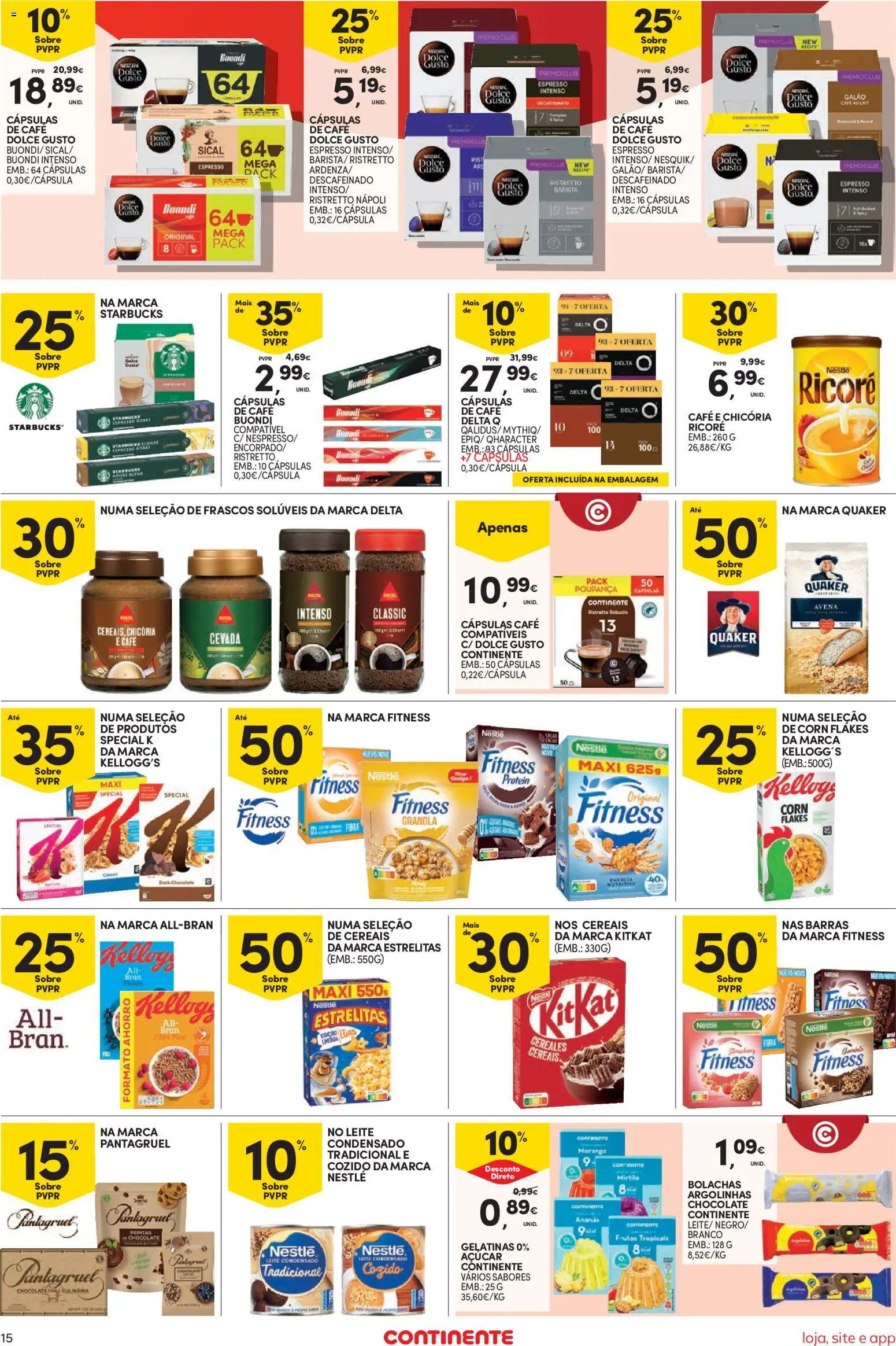 Continente Semanal Continente Bom Dia │ válido de 06.01.2026 | Página: 15 | Produtos: Cápsulas café, Leite, Nestlé, Dolce gusto