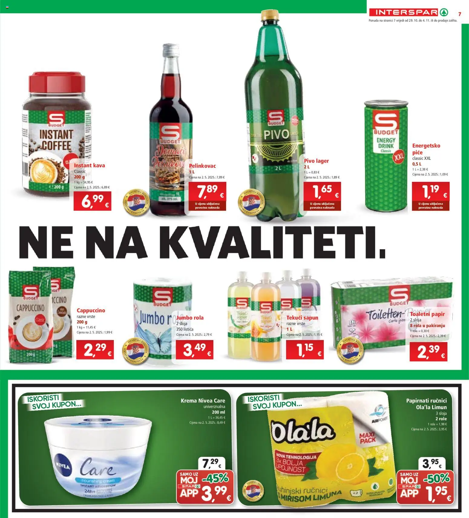 Interspar katalog | vrijedi od 29.10.2025 | Stranica: 7 | Proizvodi: Pelinkovac, Pivo, Papirnati ručnici, Toaletni papir